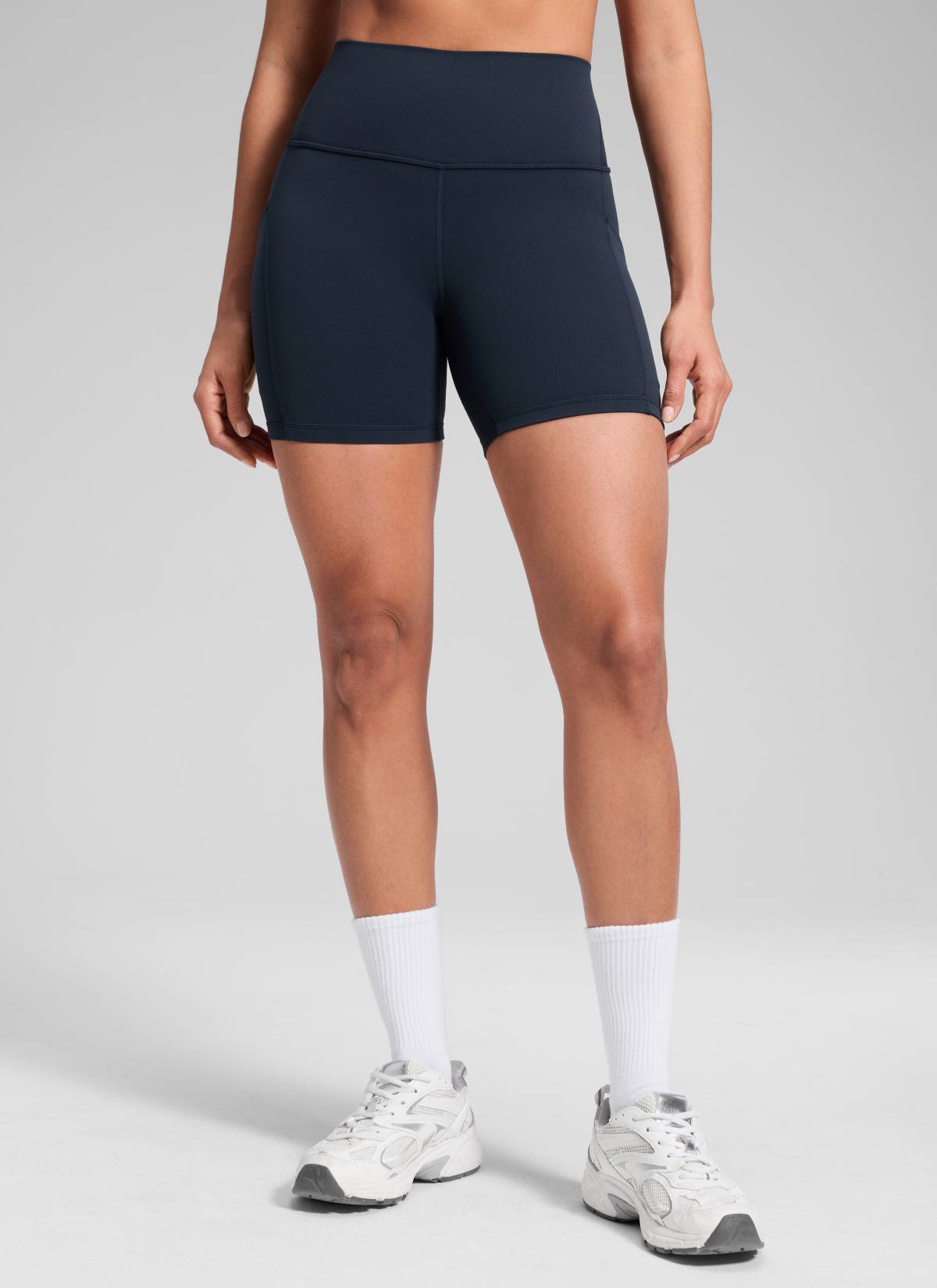 CRZ YOGA Women's Yoga High Rise Biker Butterluxe Pockets Shorts 5'' True Navy