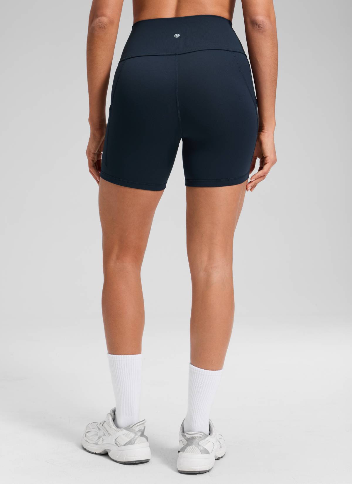 CRZ YOGA Women's Yoga High Rise Biker Butterluxe Pockets Shorts 5'' True Navy