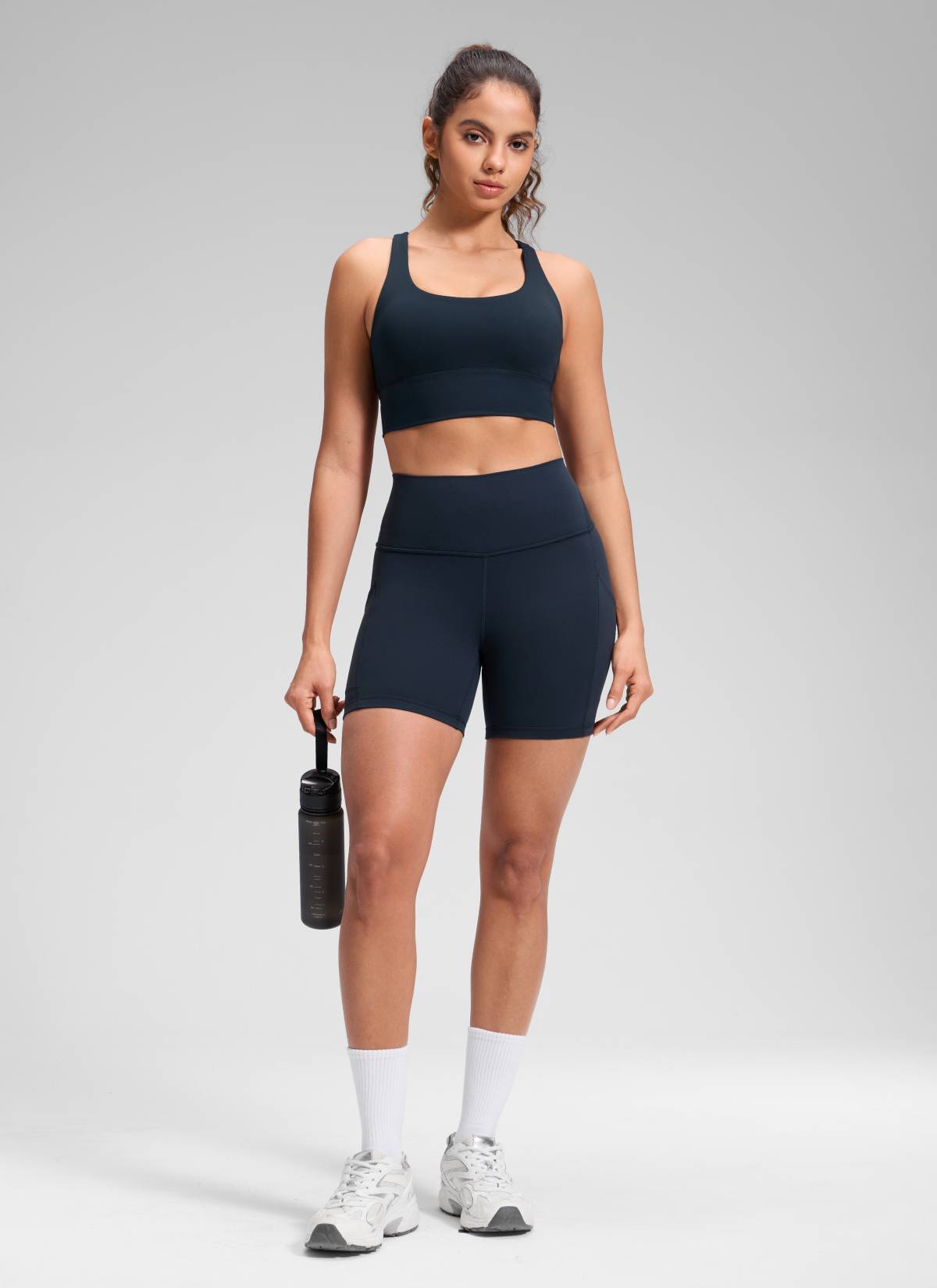 CRZ YOGA Women's Yoga High Rise Biker Butterluxe Pockets Shorts 5'' True Navy