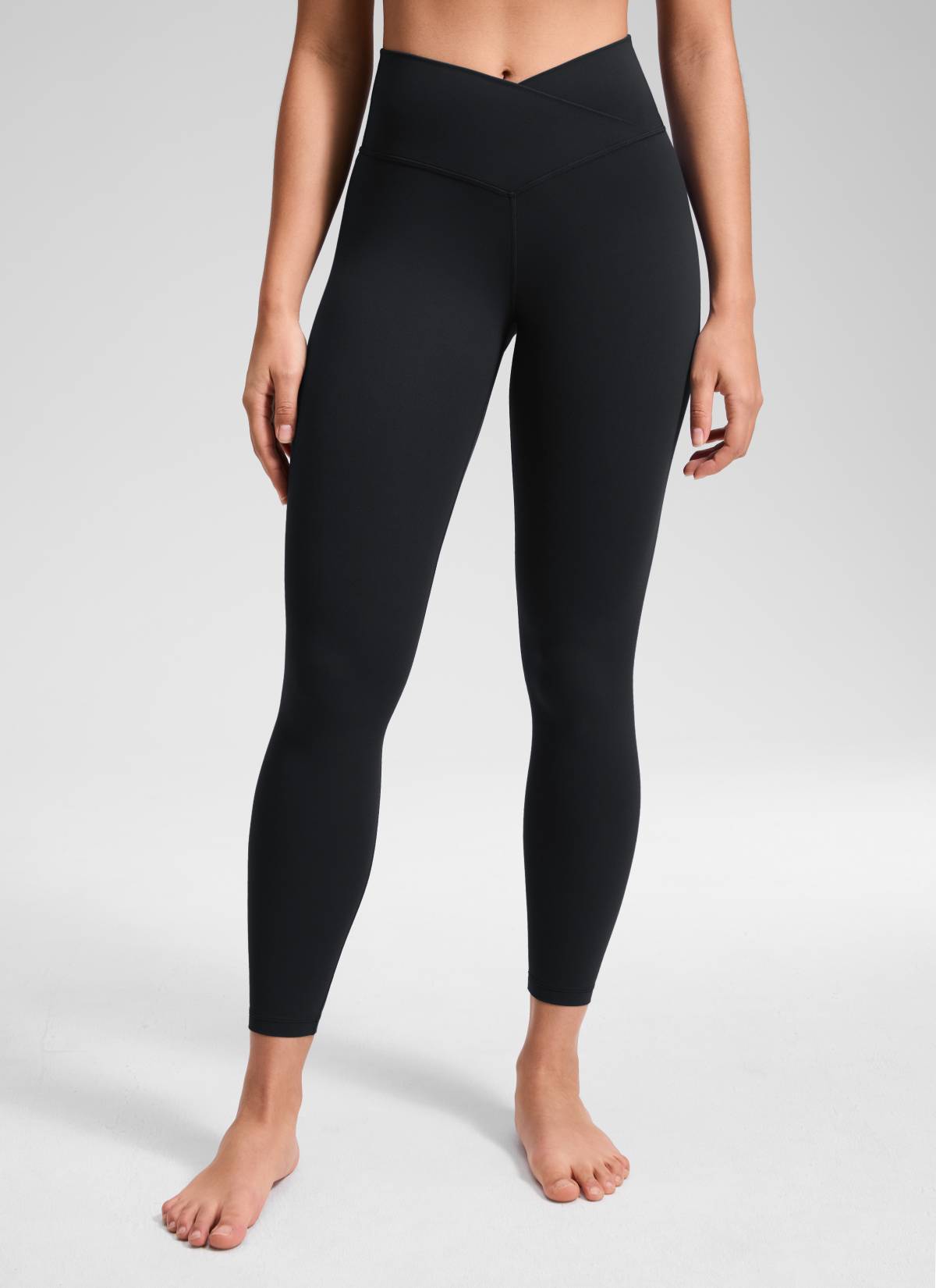 CRZ YOGA Women's High Rise Butterluxe Yoga Leggings 25'' V Cross Waist Black
