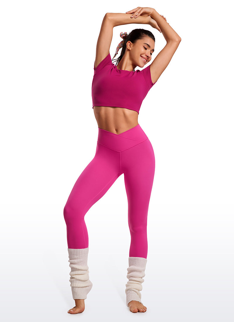 CRZ YOGA Women's High Rise Butterluxe Yoga Leggings 25'' V Cross Waist Hibiscus Purple