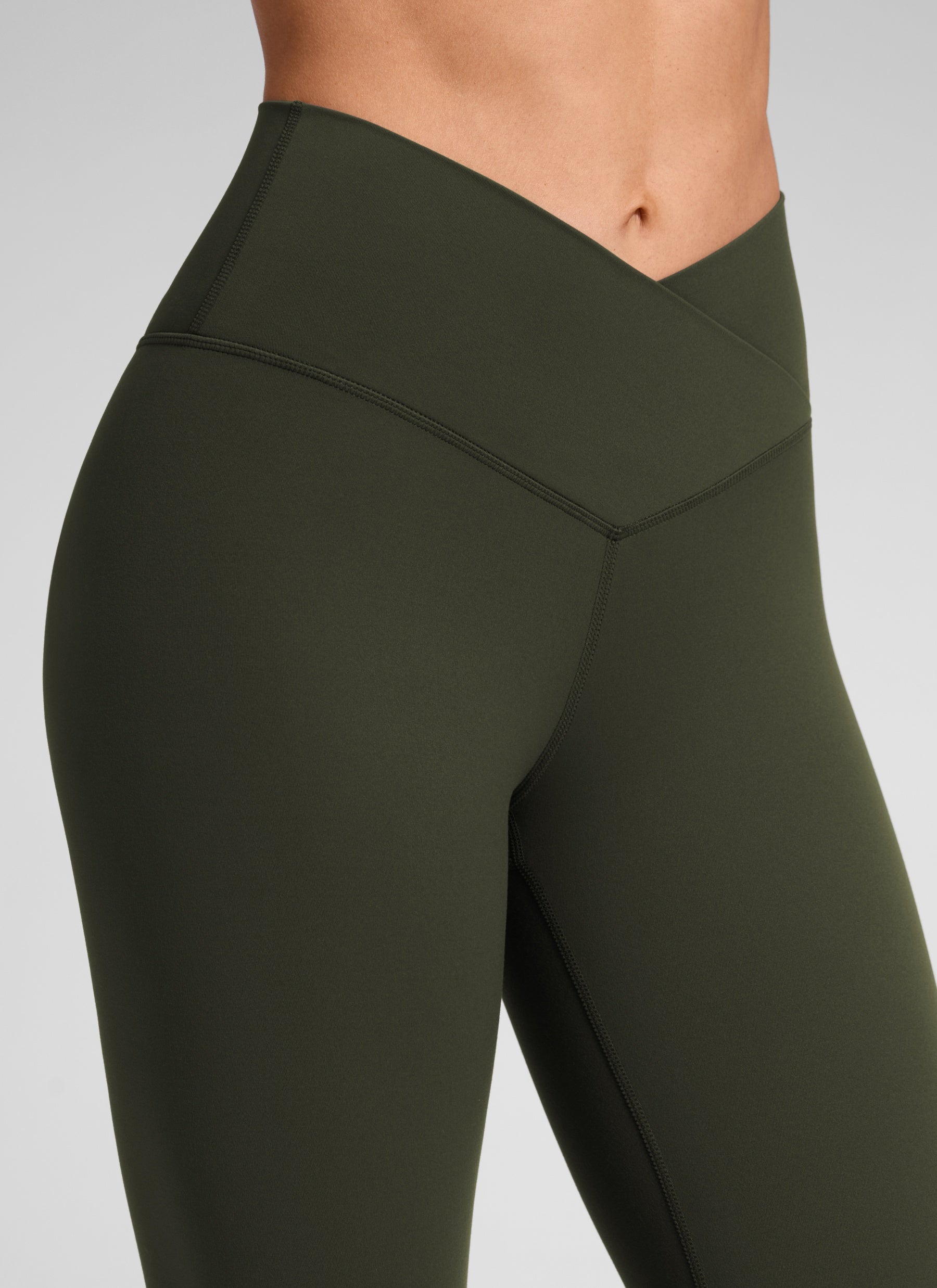 CRZ YOGA Women's High Rise Butterluxe Yoga Leggings 25'' V Cross Waist Olive Green
