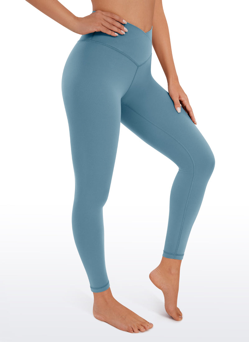 CRZ YOGA Women's High Rise Butterluxe Yoga Leggings 25'' V Cross Waist Blue Ashes