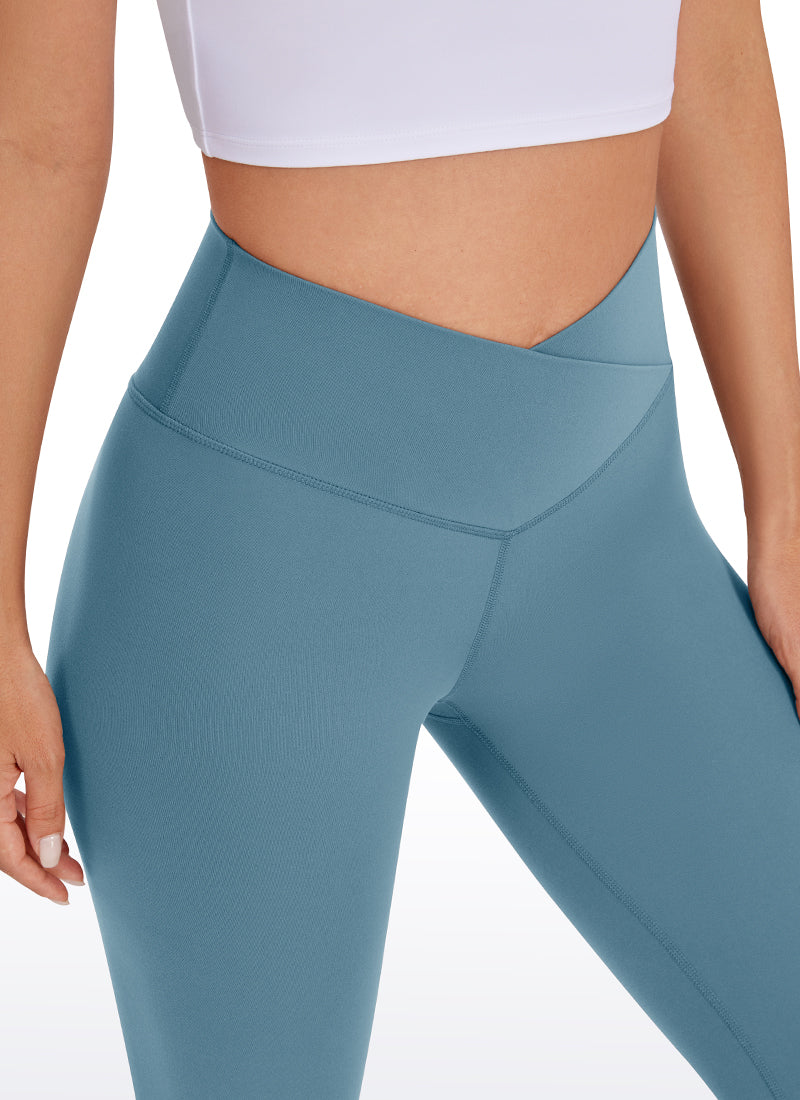 CRZ YOGA Women's High Rise Butterluxe Yoga Leggings 25'' V Cross Waist Blue Ashes