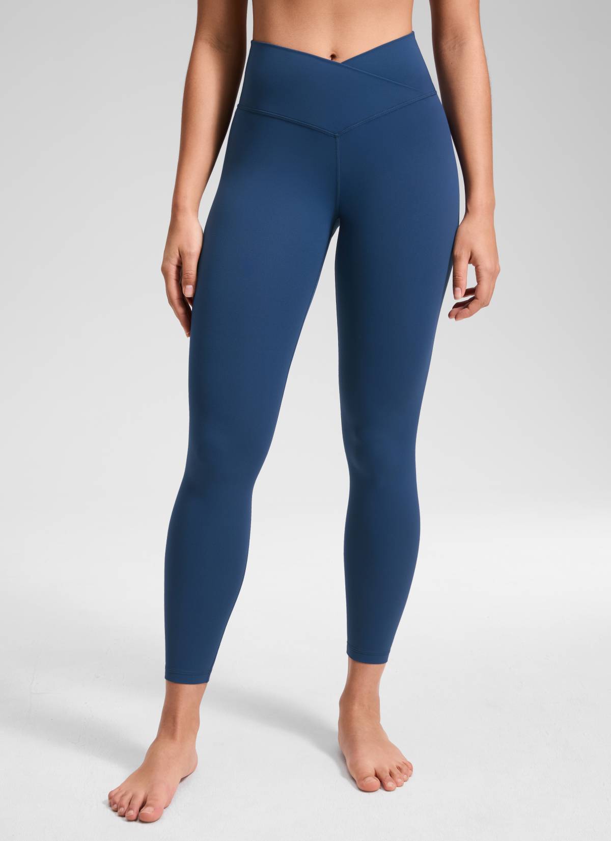 CRZ YOGA Women's High Rise Butterluxe Yoga Leggings 25'' V Cross Waist French Navy