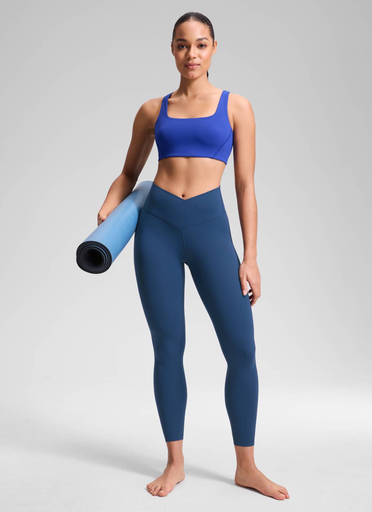 CRZ YOGA Women's High Rise Butterluxe Yoga Leggings 25'' V Cross Waist French Navy