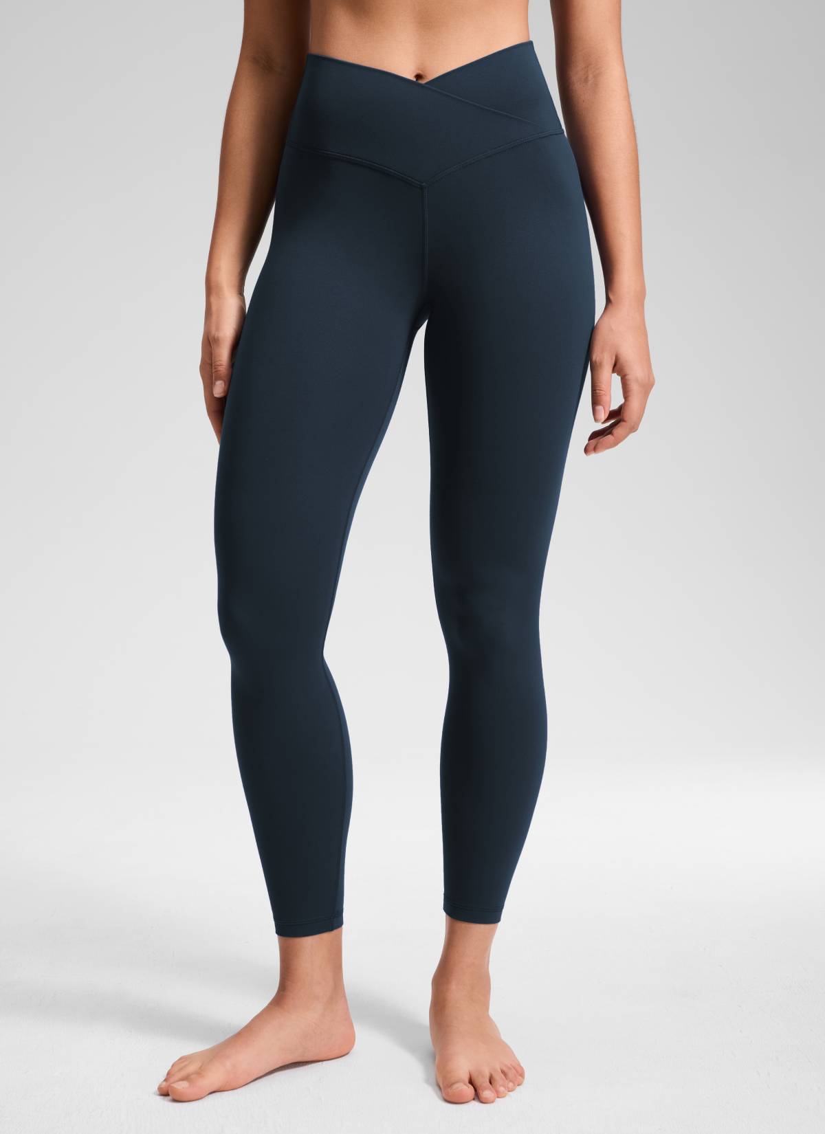 CRZ YOGA Women's High Rise Butterluxe Yoga Leggings 25'' V Cross Waist True Navy