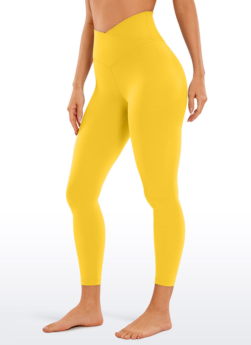CRZ YOGA Women's High Rise Butterluxe Yoga Leggings 25'' V Cross Waist High Visibility Yellow