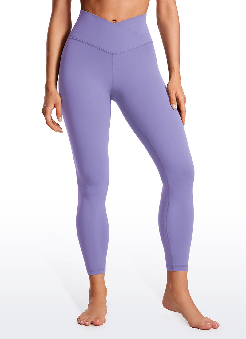 CRZ YOGA Women's High Rise Butterluxe Yoga Leggings 25'' V Cross Waist Dark Lavender Purple