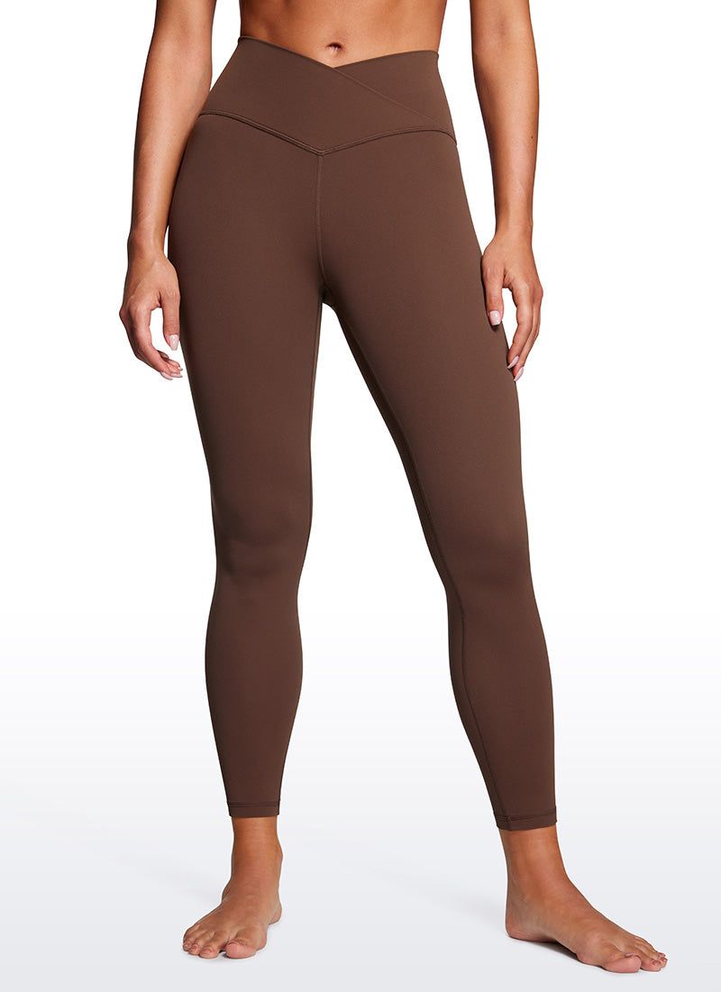 CRZ YOGA Women's High Rise Butterluxe Yoga Leggings 25'' V Cross Waist Coffee Brown