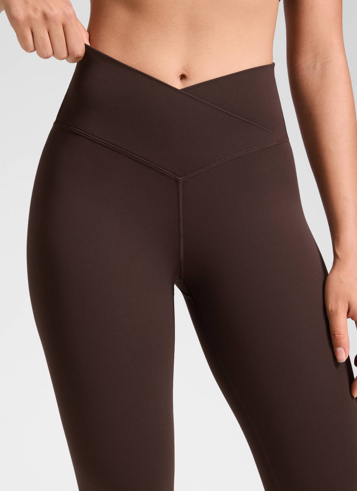 CRZ YOGA Women's High Rise Butterluxe Yoga Leggings 25'' V Cross Waist Hot Fudge Brown