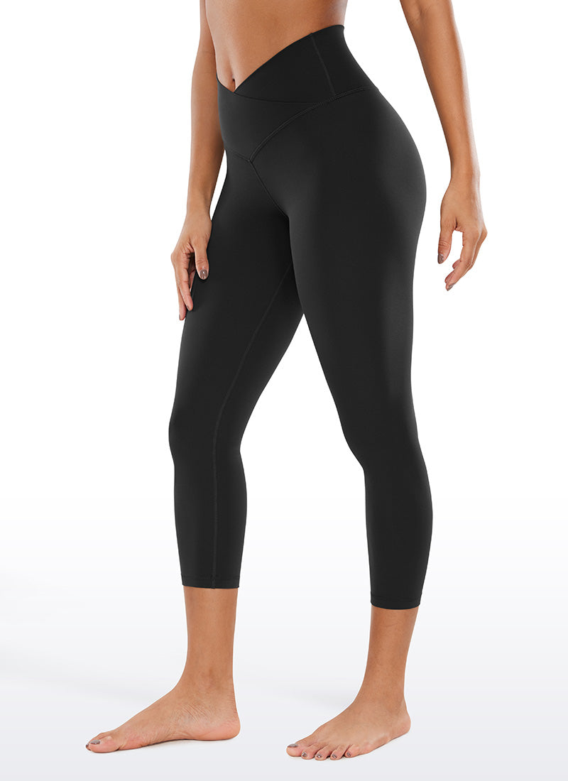 CRZ YOGA Women's High Rise Butterluxe V Cross Waist Capris Leggings 23'' Black