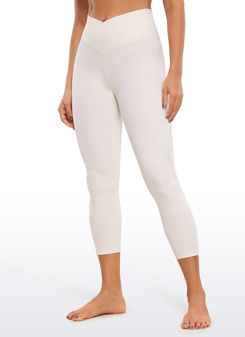 CRZ YOGA Women's High Rise Butterluxe V Cross Waist Capris Leggings 23'' White Apricot