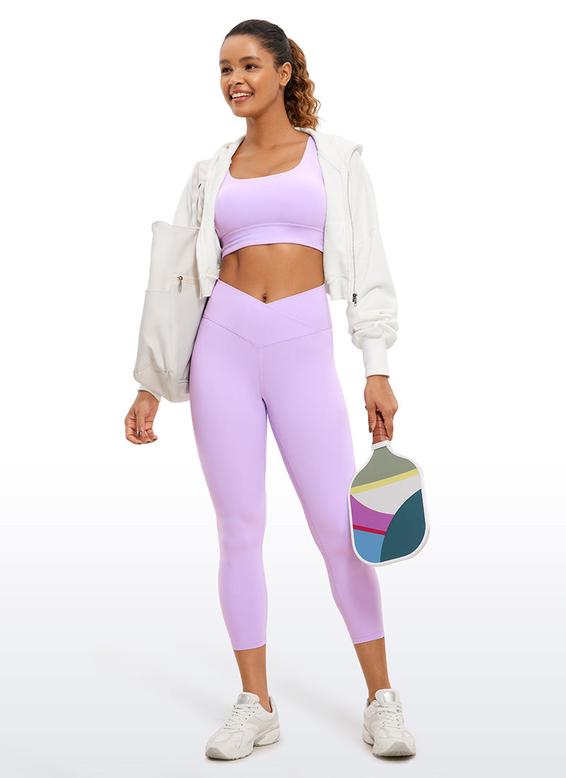 CRZ YOGA Women's High Rise Butterluxe V Cross Waist Capris Leggings 23'' Elfin Purple