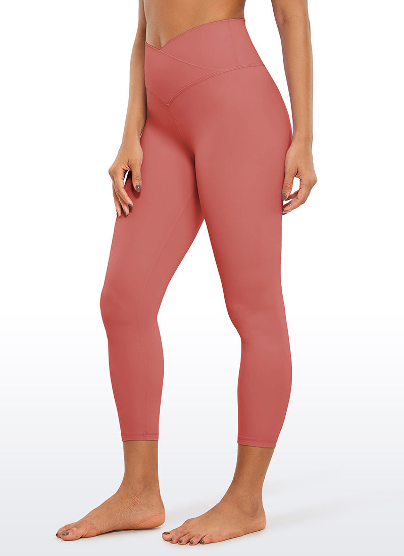 CRZ YOGA Women's High Rise Butterluxe V Cross Waist Capris Leggings 23'' Briar Rose