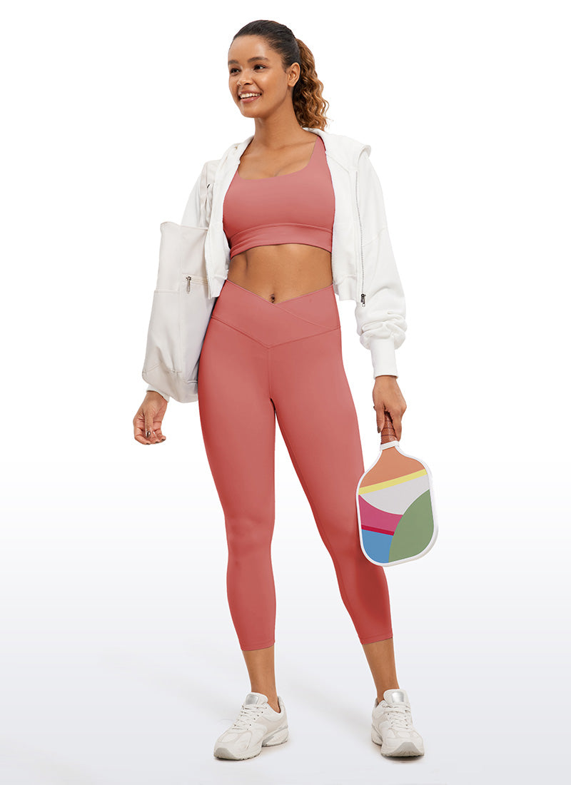 CRZ YOGA Women's High Rise Butterluxe V Cross Waist Capris Leggings 23'' Briar Rose