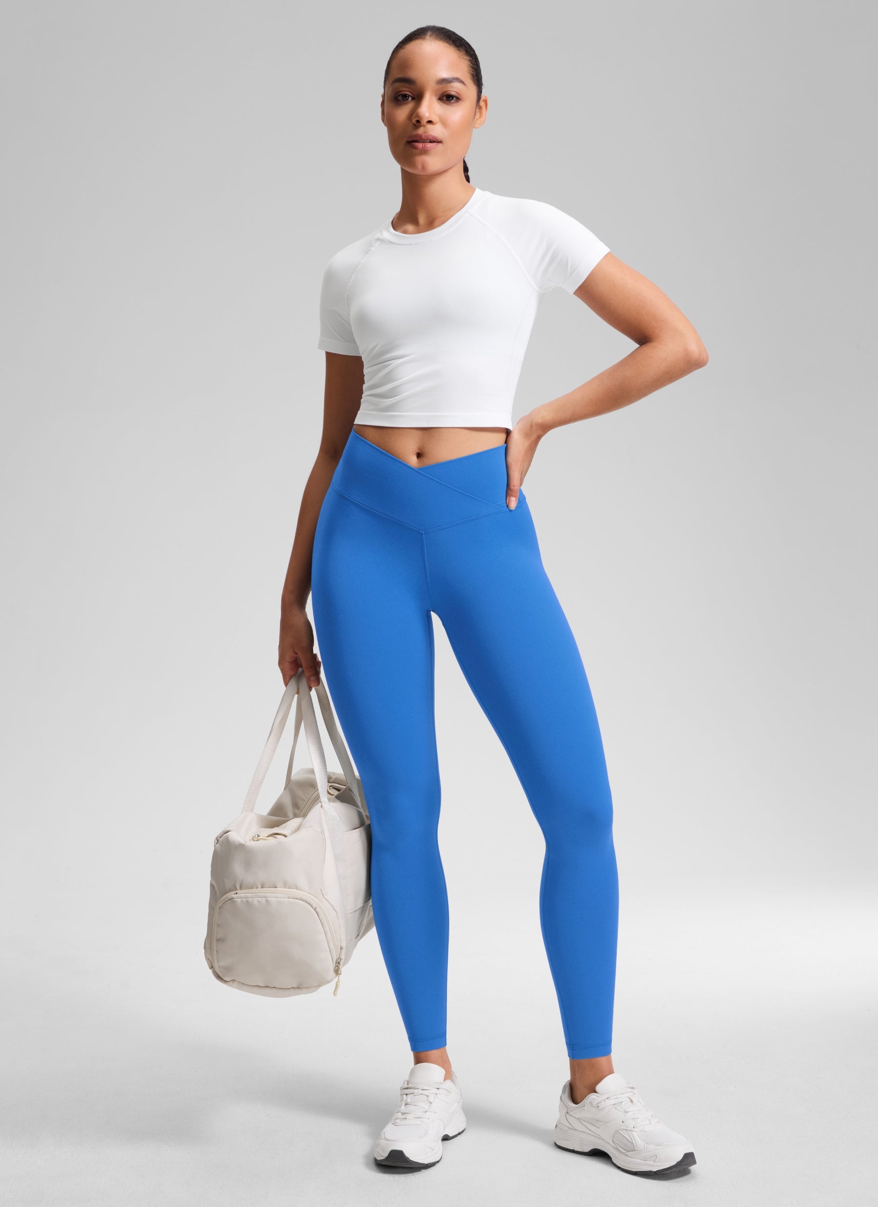 CRZ YOGA Women's High Rise Butterluxe Yoga Leggings 28'' V Cross Waist Sparkle Blue