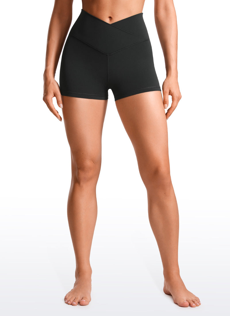 CRZ YOGA Women's High Rise Butterluxe V Cross Waist Biker Shorts 3'' Black