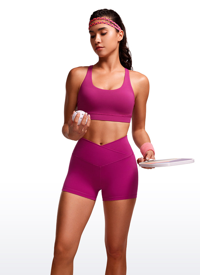 CRZ YOGA Women's High Rise Butterluxe V Cross Waist Biker Shorts 3'' Magenta Purple