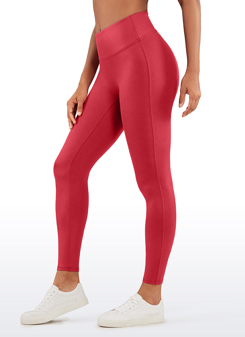 CRZ YOGA Women Butterluxe Matte Faux Leather No Front Seam Leggings 26.5'' Ruby Red Classic Pattern