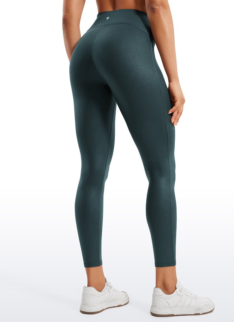 CRZ YOGA Women Butterluxe Matte Faux Leather No Front Seam Leggings 25'' Forest Dark Green Foil Pattern