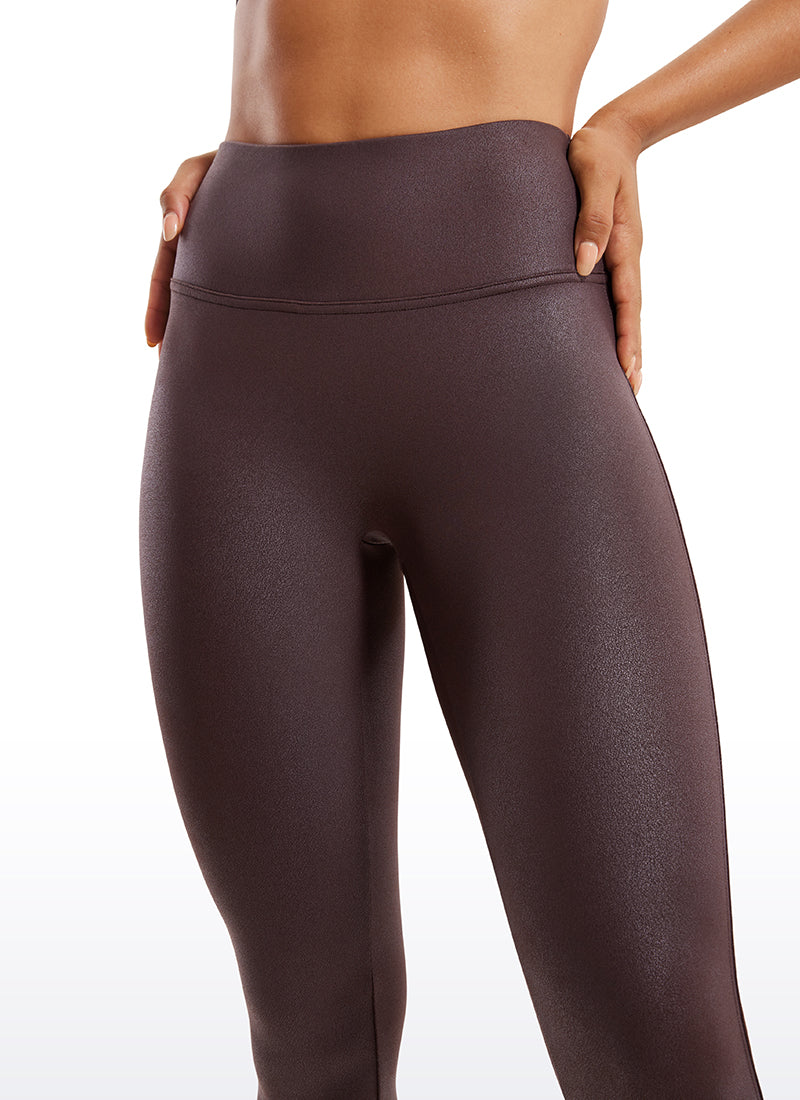 CRZ YOGA Women Butterluxe Matte Faux Leather No Front Seam Leggings 25'' Hot Fudge Brown Foil Pattern
