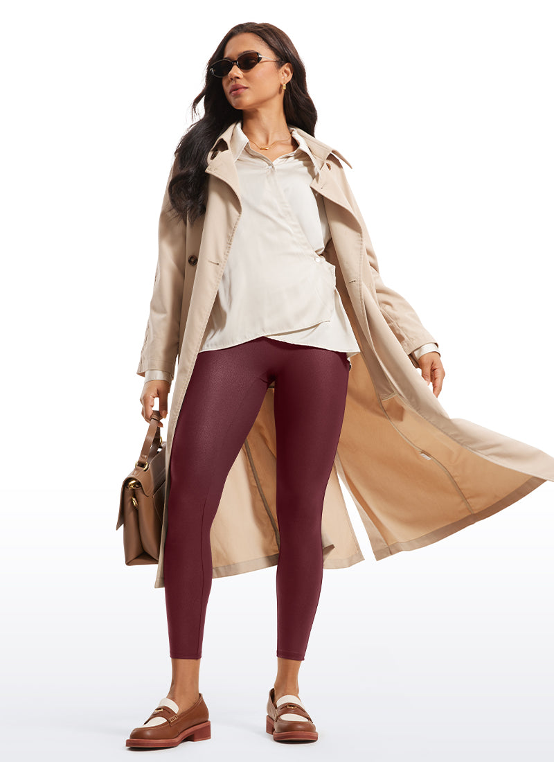 CRZ YOGA Women Butterluxe Matte Faux Leather No Front Seam Leggings 25'' Red Merlot Foil Pattern