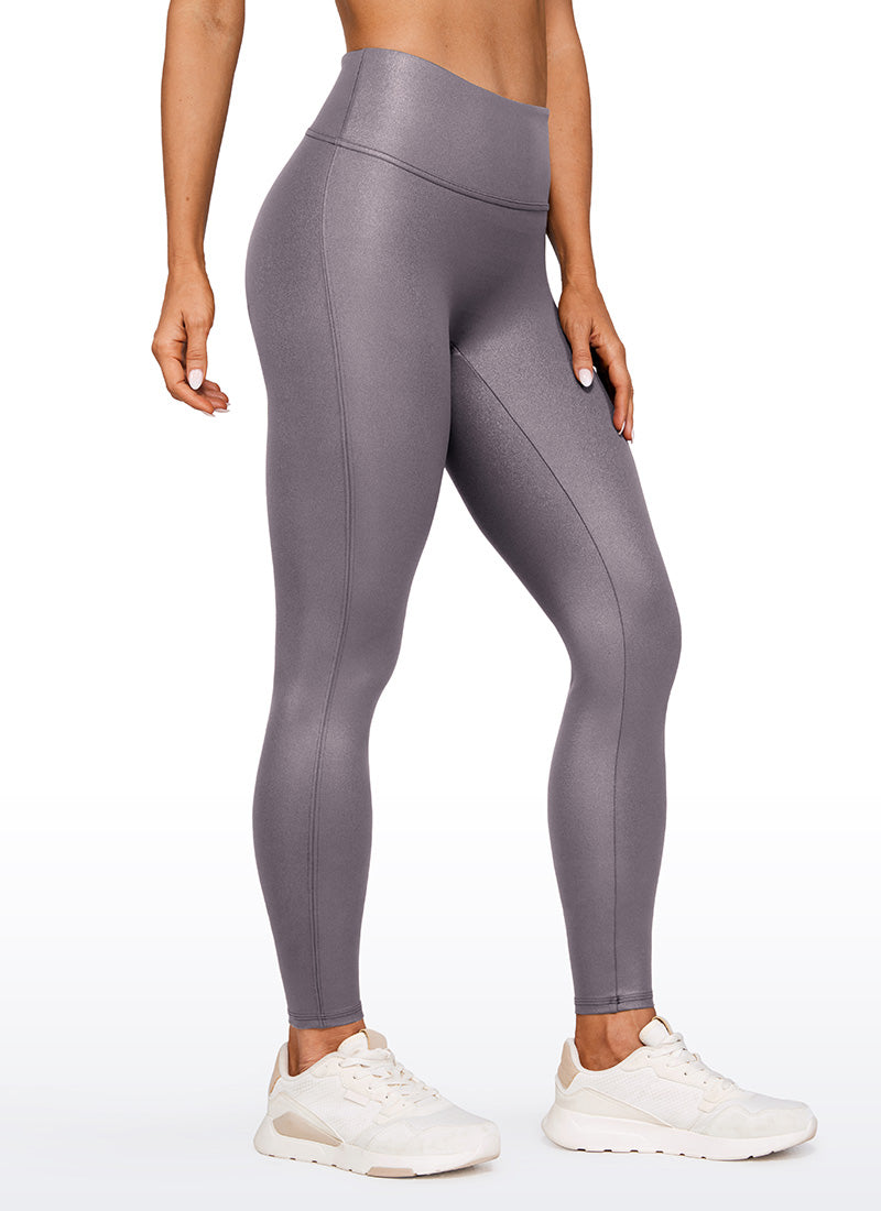 CRZ YOGA – טייץ לנשים מבד דמוי עור Butterluxe , ללא תפר קדמי, אורך 28 אינץ', צבע אפור טורנדו, דגם קלאסי