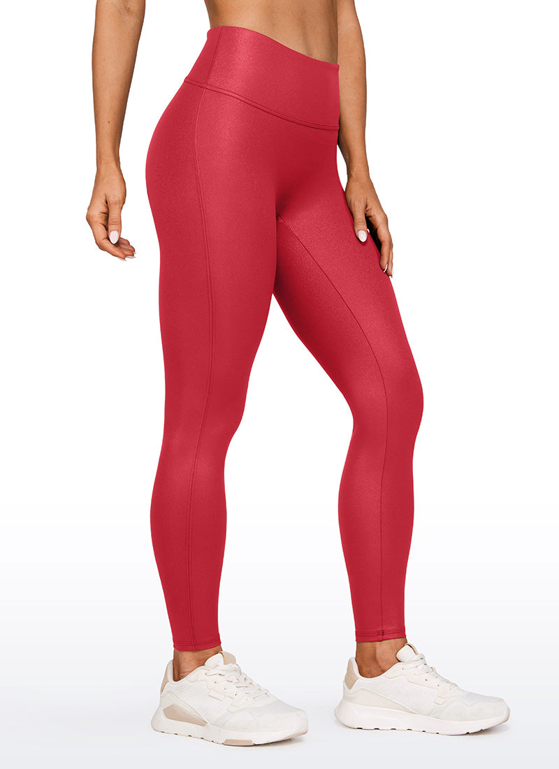 CRZ YOGA – טייץ לנשים מבד דמוי עור Butterluxe , ללא תפר קדמי, אורך 28 אינץ', אדום אודם, דוגמה קלאסית