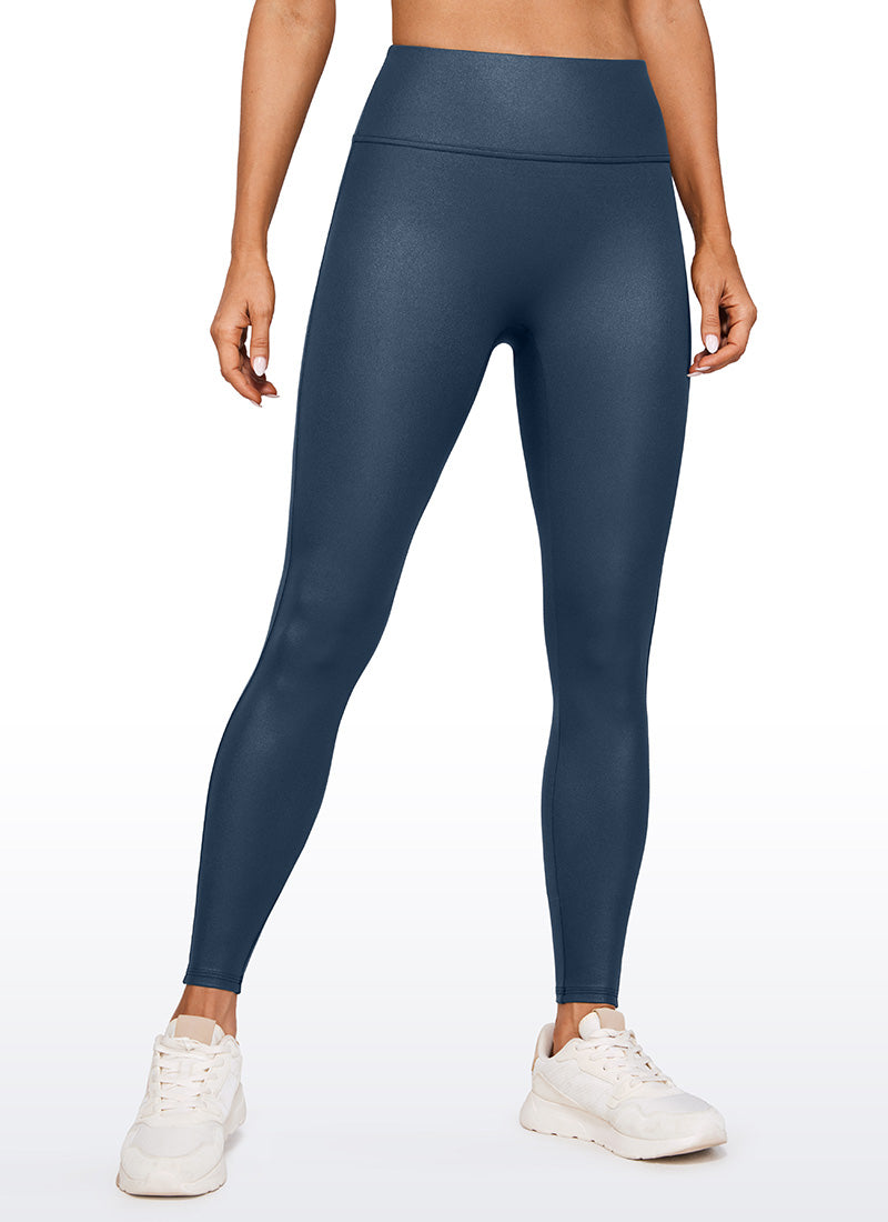 CRZ YOGA – טייץ לנשים מבד דמוי עור Butterluxe , ללא תפר קדמי, אורך 28 אינץ', בצבע כחול-צי צרפתי, דגם קלאסי