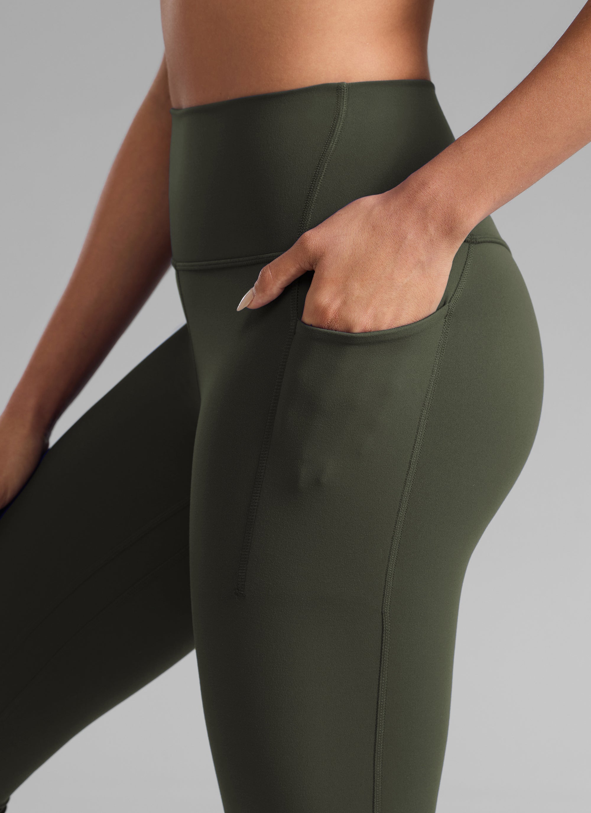 CRZ YOGA – טייץ Butterlift לנשים עם כיסים, גזרה גבוהה, Butterlift , 25 אינץ', ירוק זית