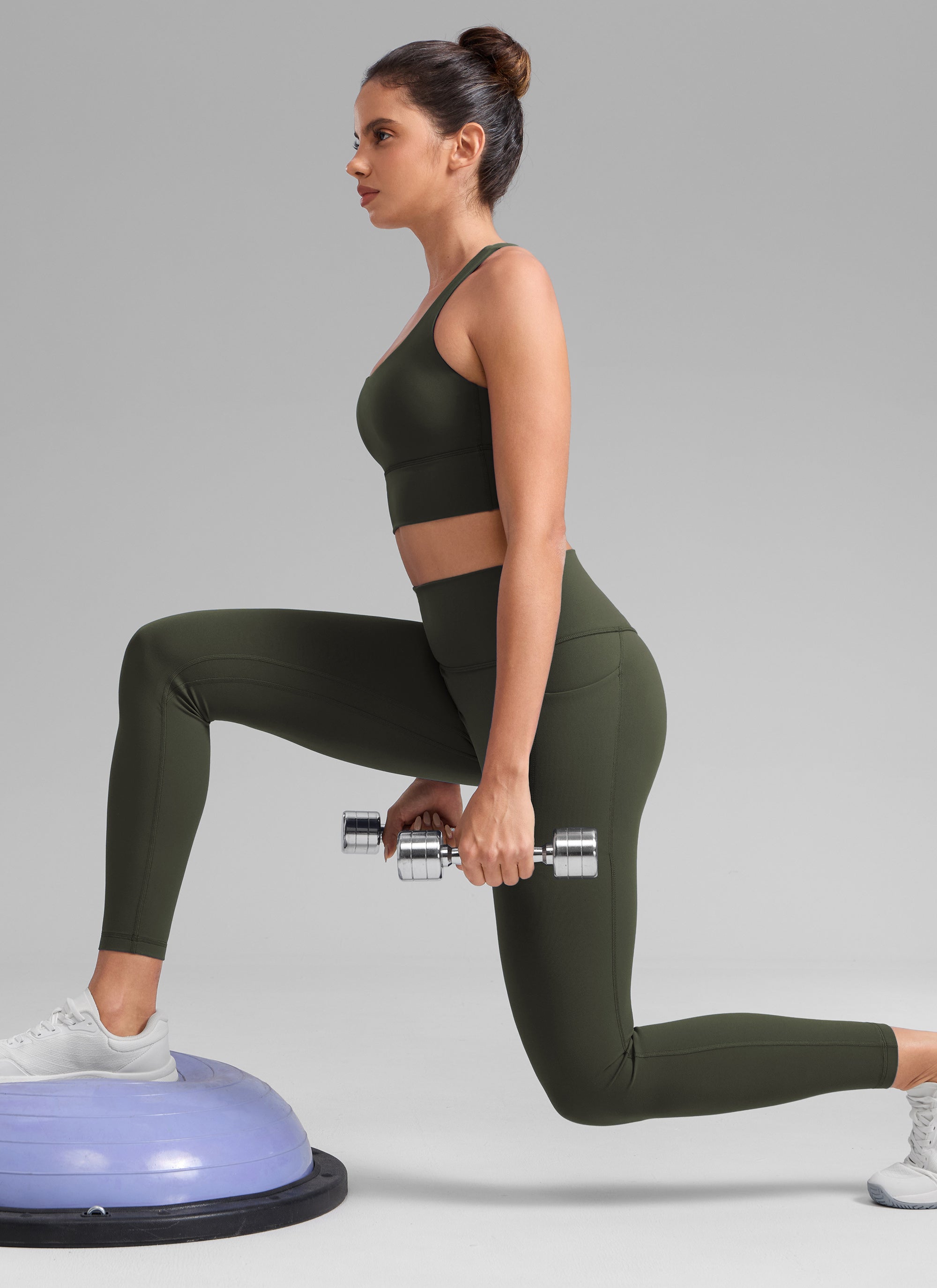 CRZ YOGA – טייץ Butterlift לנשים עם כיסים, גזרה גבוהה, Butterlift , 25 אינץ', ירוק זית