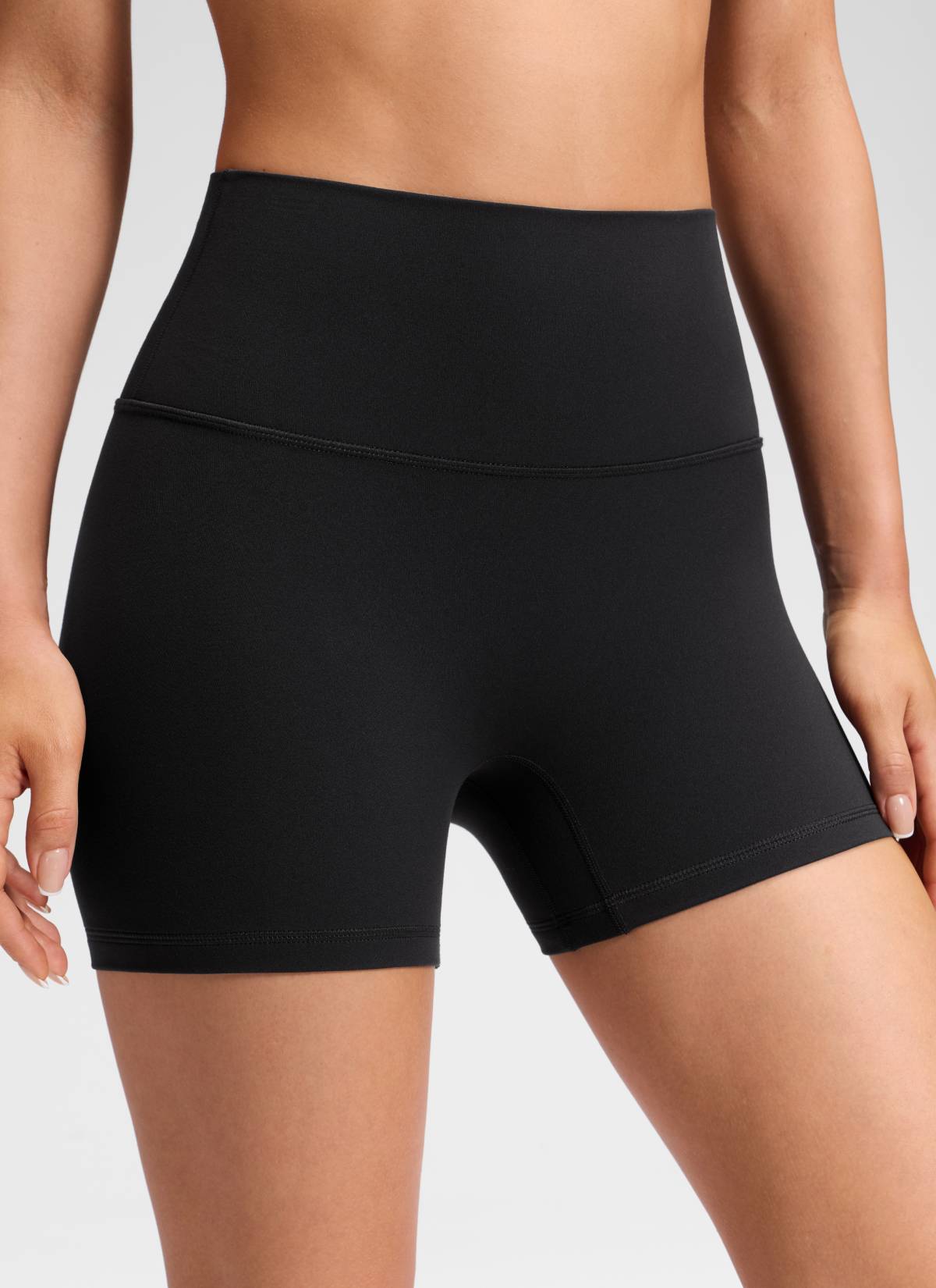 CRZ YOGA Women's Butterluxe Yoga High Rise No Front Seam Shorts 4'' Black