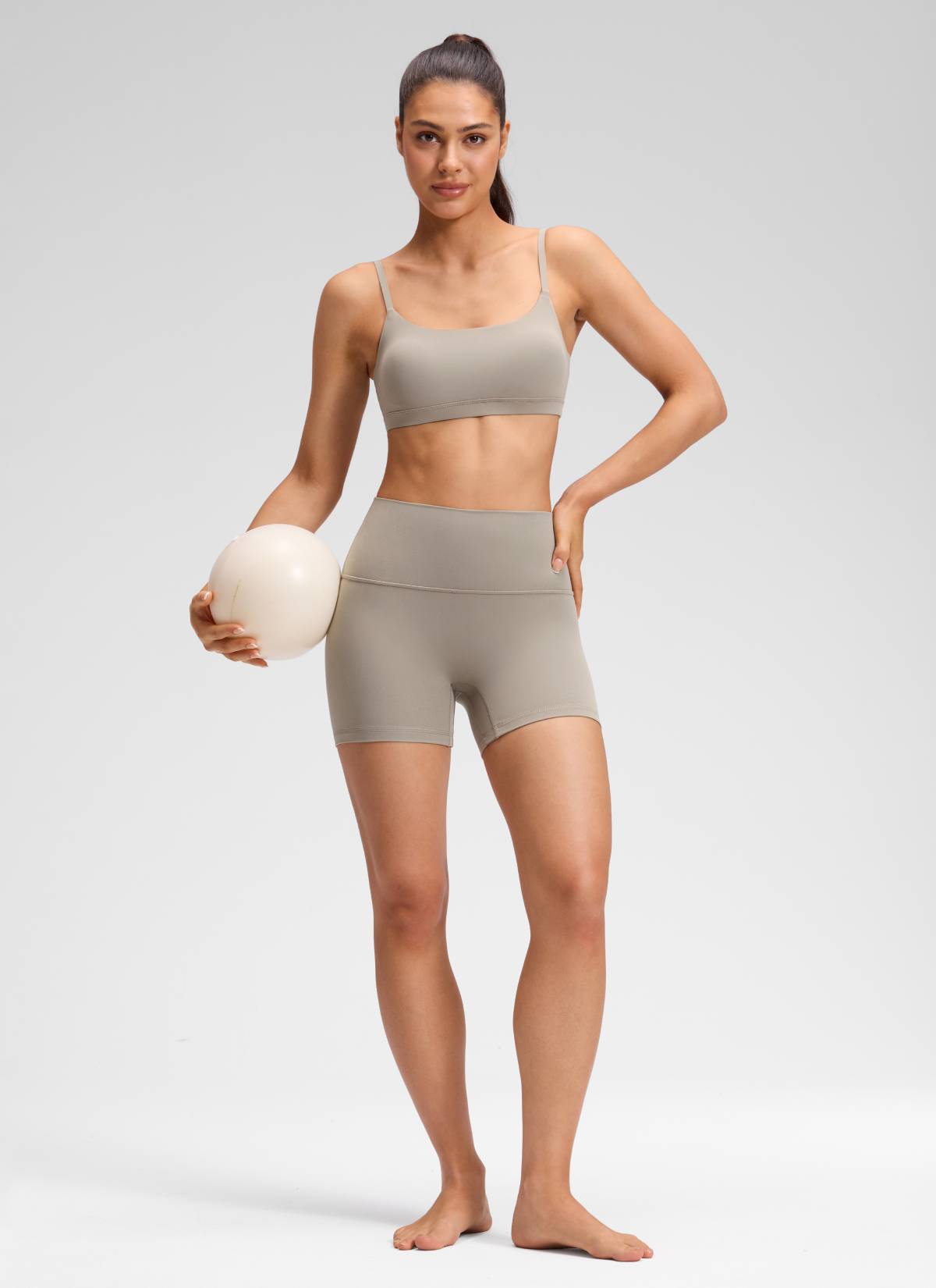 CRZ YOGA Women's Butterluxe Yoga High Rise No Front Seam Shorts 4'' Warm Ash Grey