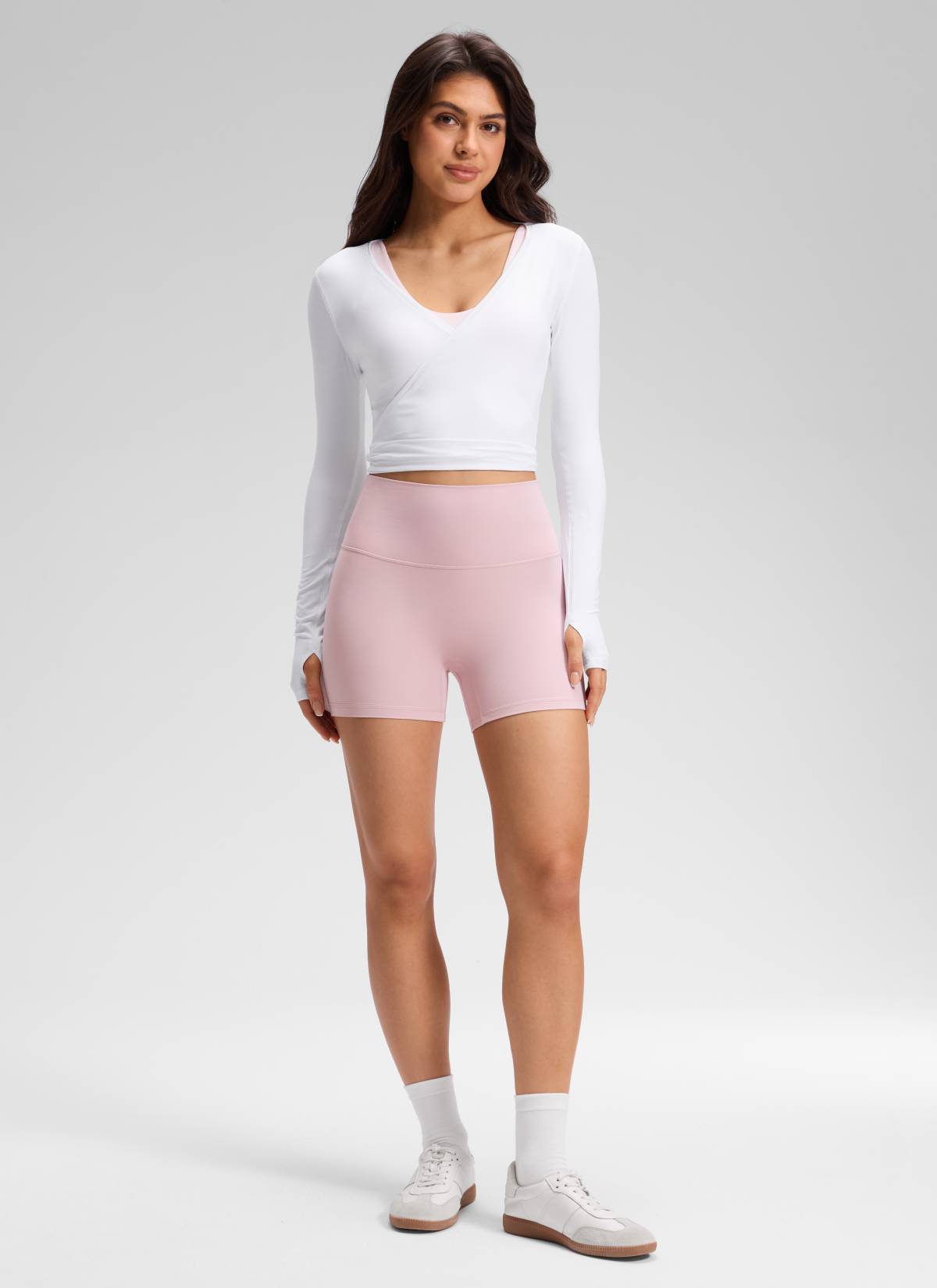 CRZ YOGA Women's Butterluxe Yoga High Rise No Front Seam Shorts 4'' Pink Haze