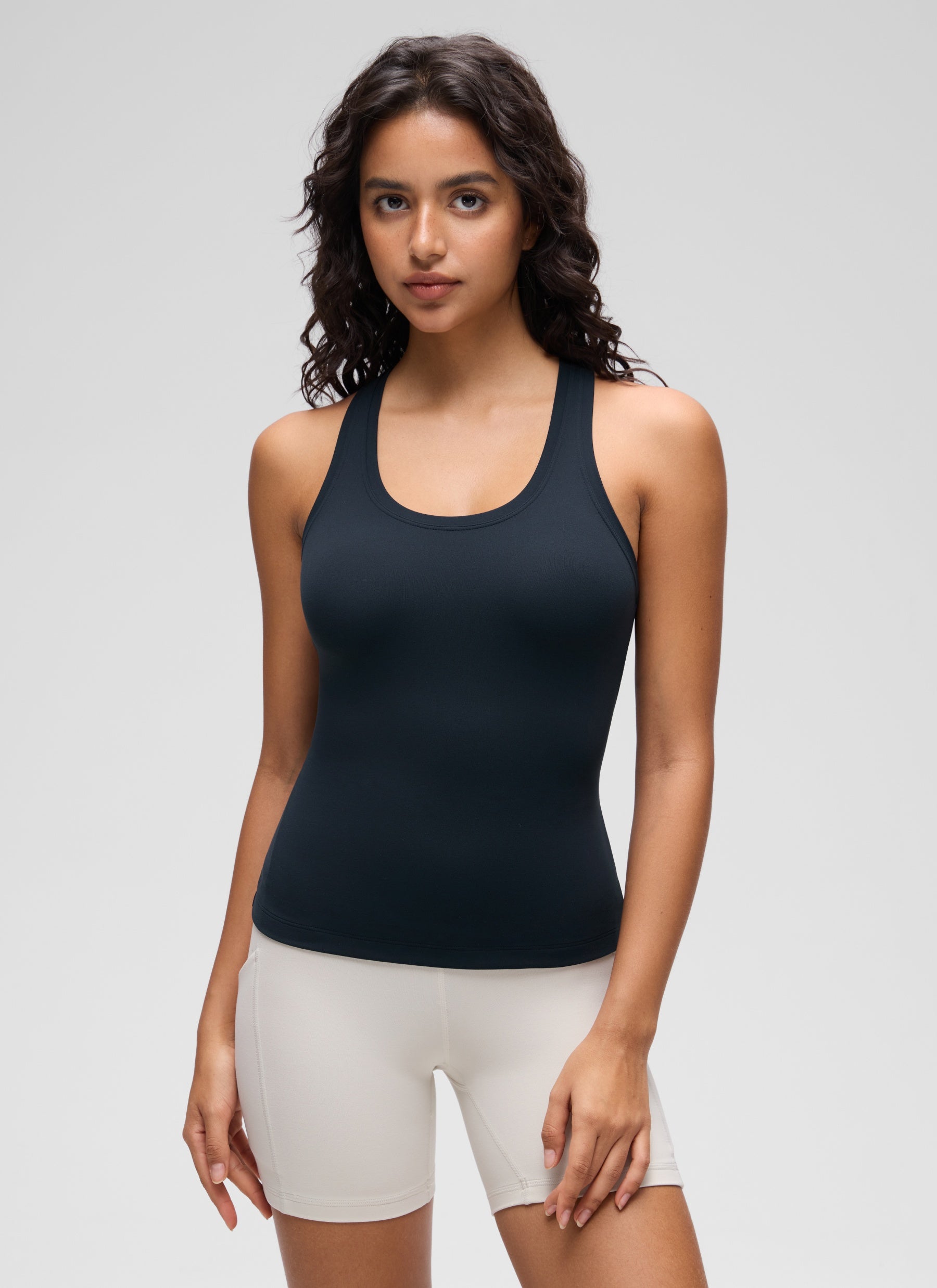 CRZ YOGA Women's Yoga Tight Fit Butterluxe Crewneck Tank Top Racerback True Navy