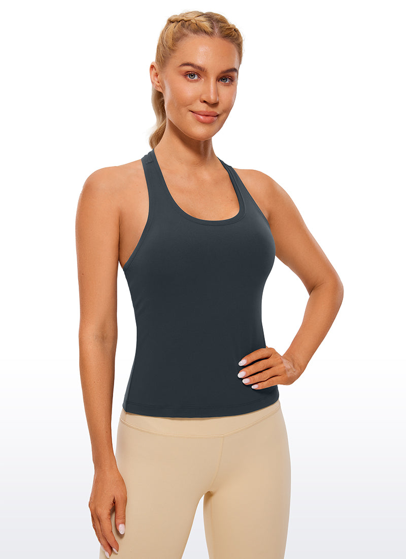 CRZ YOGA Women's Yoga Tight Fit Butterluxe Crewneck Tank Top Racerback True Navy
