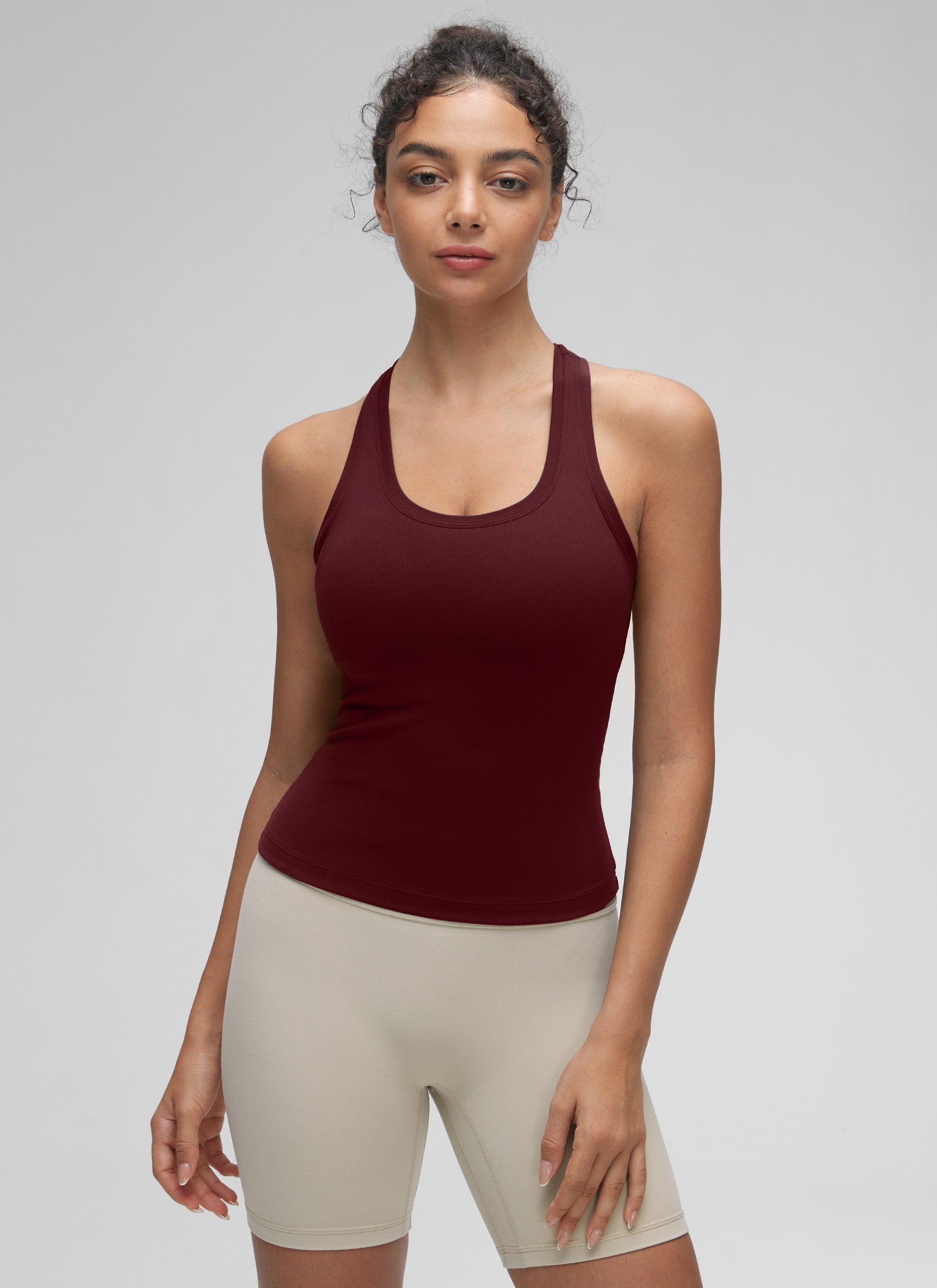CRZ YOGA Women's Yoga Tight Fit Butterluxe Crewneck Tank Top Racerback Red Merlot