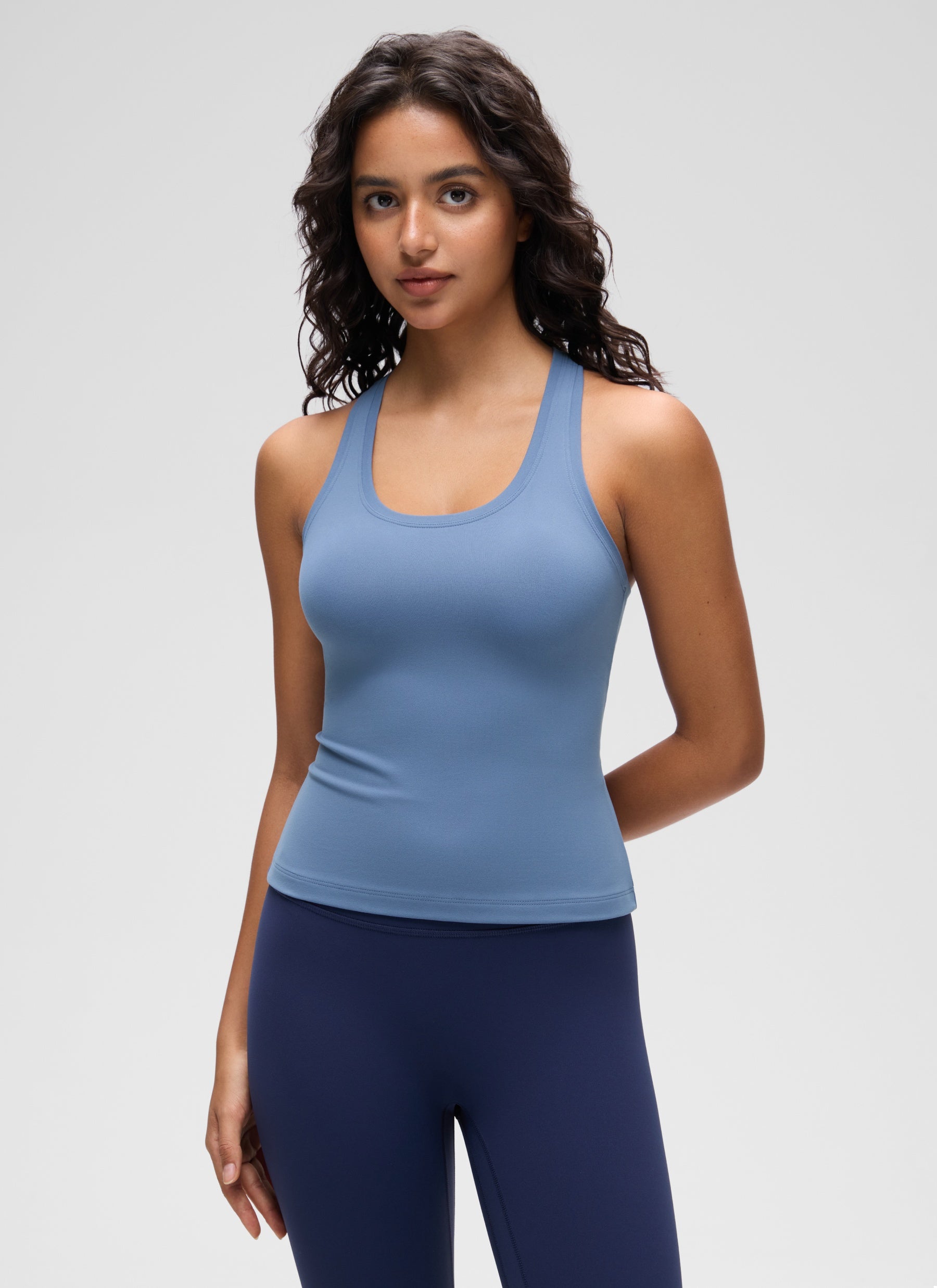 CRZ YOGA Women's Yoga Tight Fit Butterluxe Crewneck Tank Top Racerback Oasis Blue