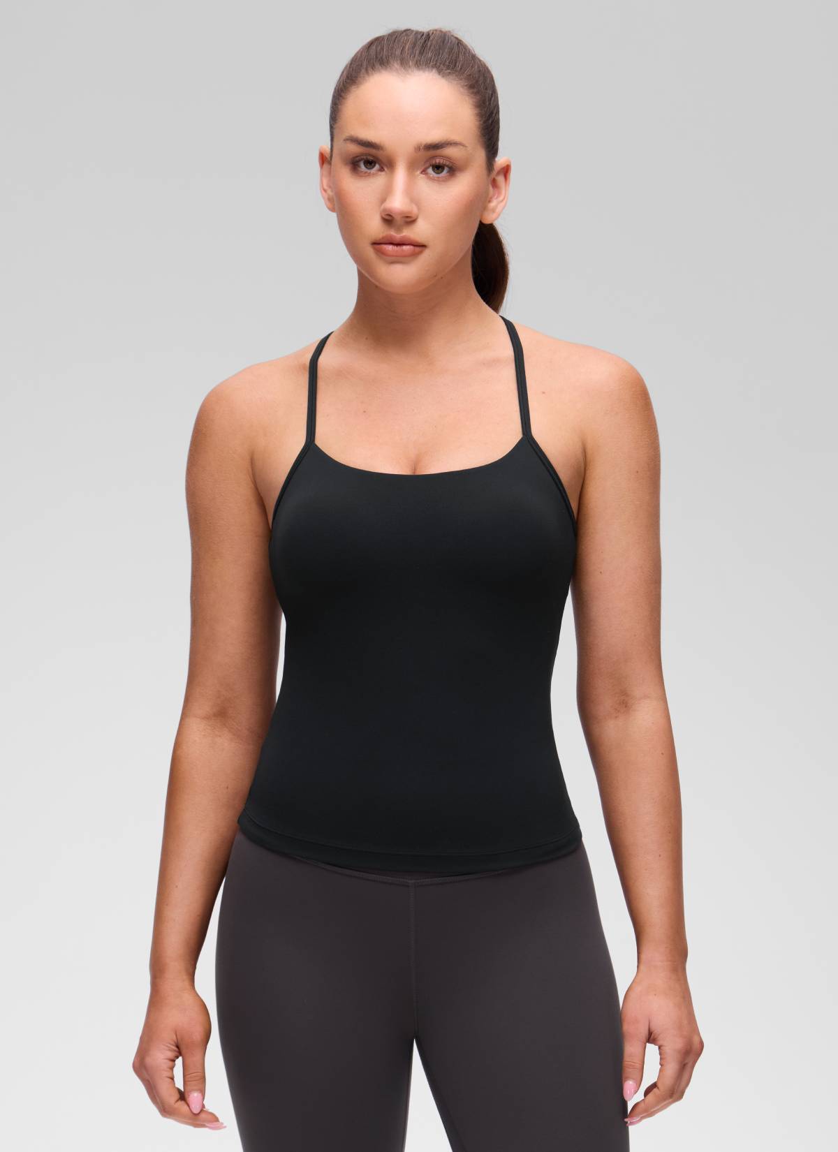 CRZ YOGA Women's Yoga Slim Fit Butterluxe Built-in Bra Tank Y Back Black