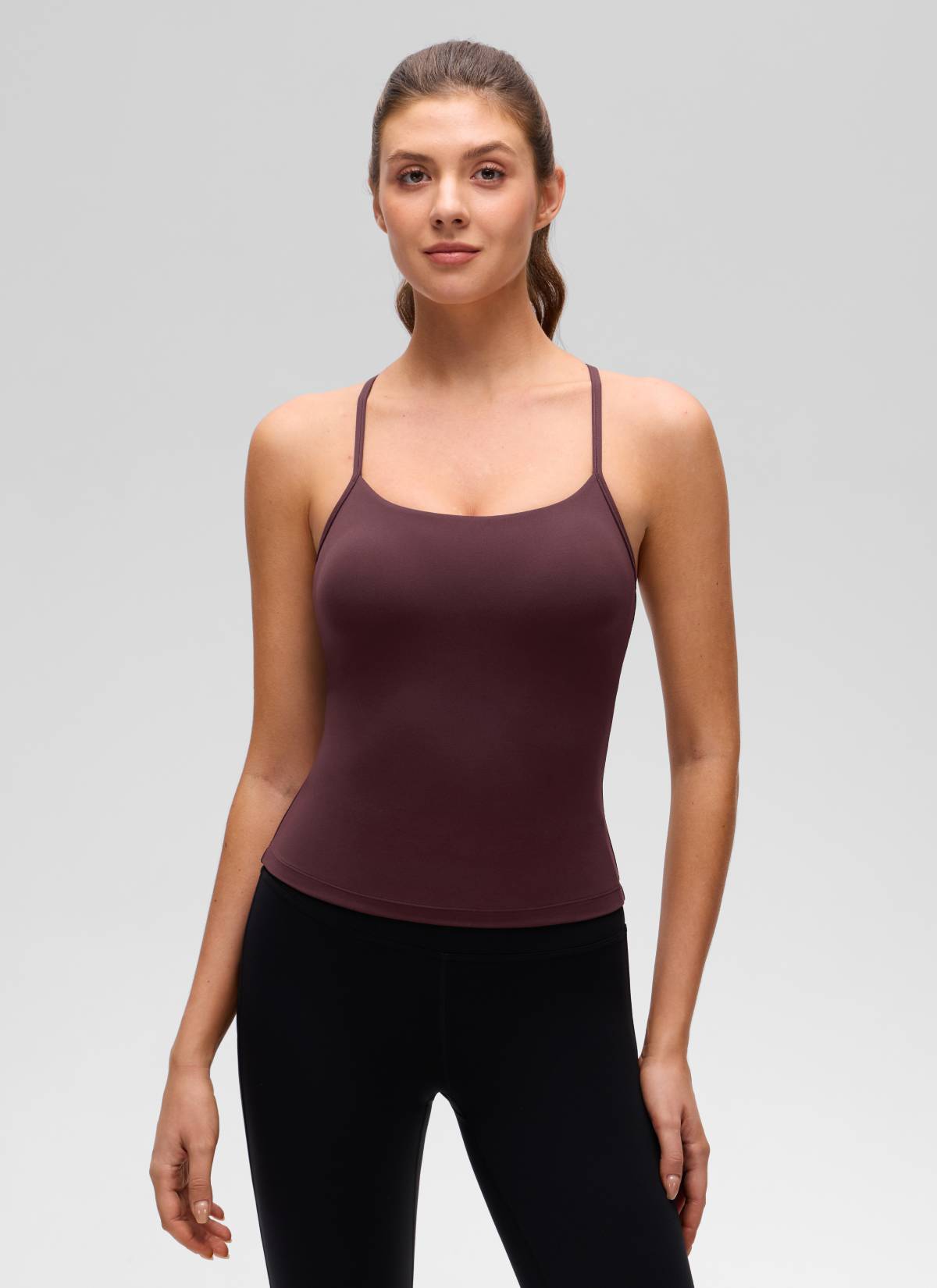 CRZ YOGA Women's Yoga Slim Fit Butterluxe Built-in Bra Tank Y Back Ripe Plum