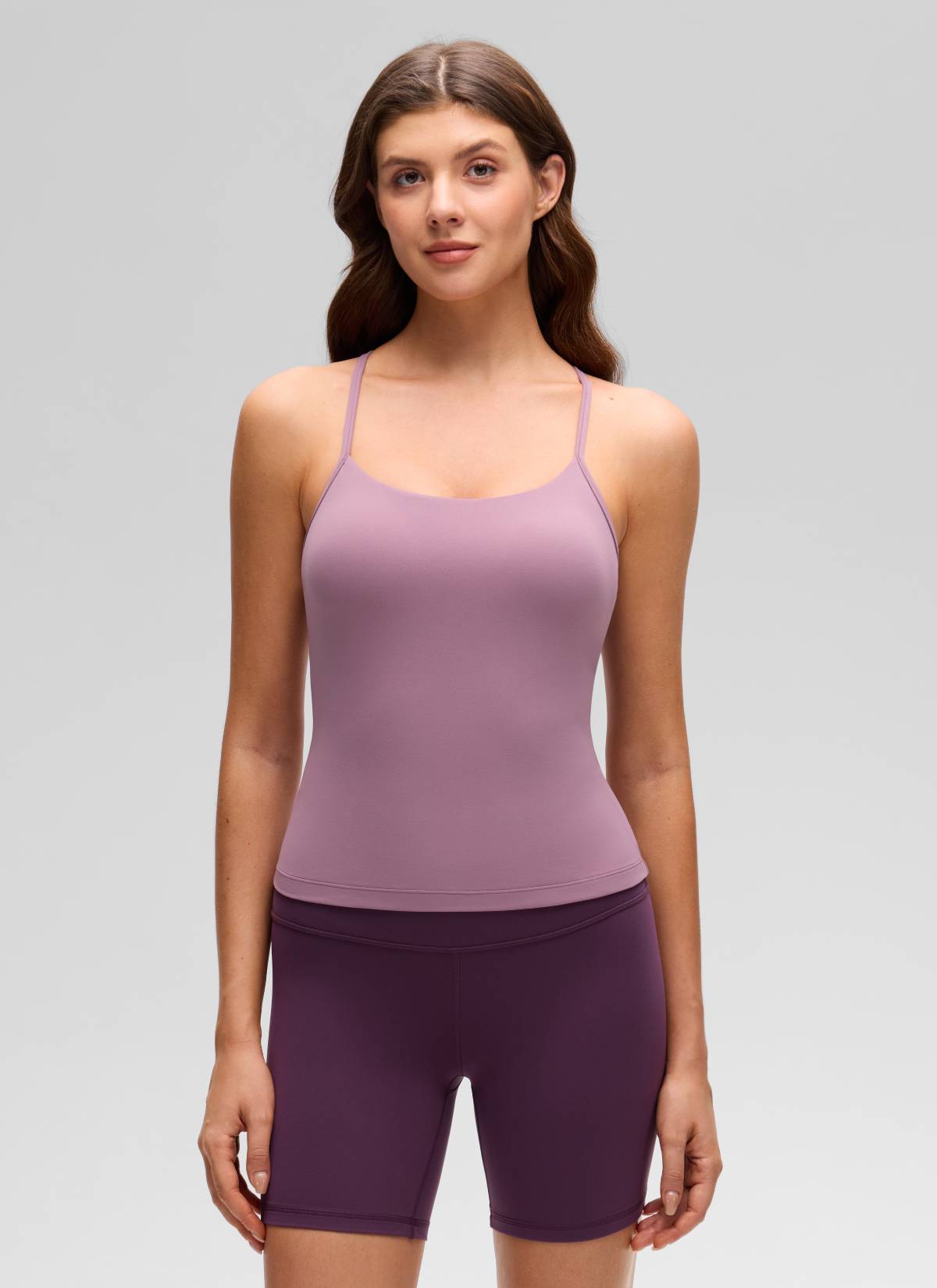 CRZ YOGA Women's Yoga Slim Fit Butterluxe Built-in Bra Tank Y Back Light Lavender