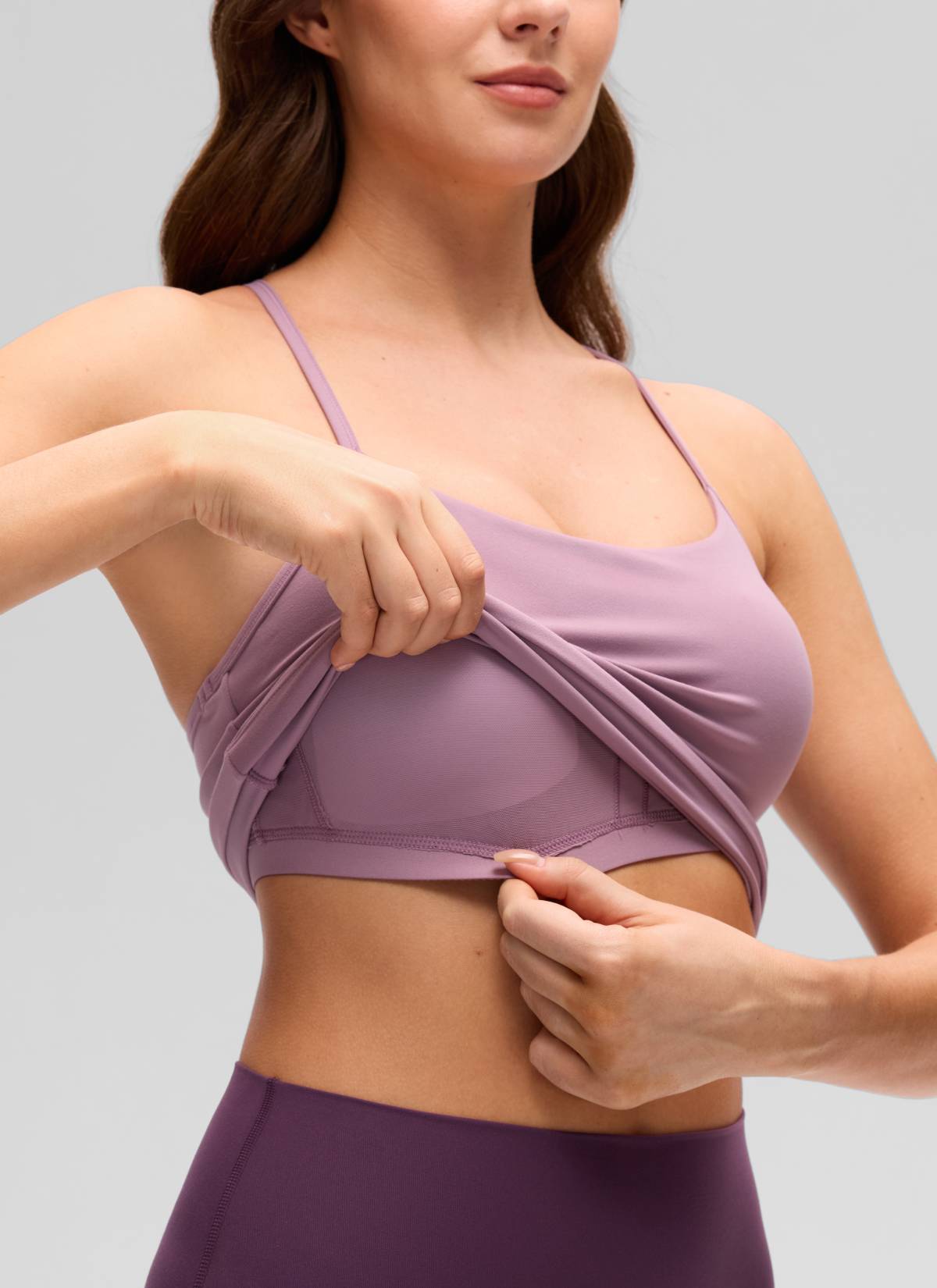 CRZ YOGA Women's Yoga Slim Fit Butterluxe Built-in Bra Tank Y Back Light Lavender