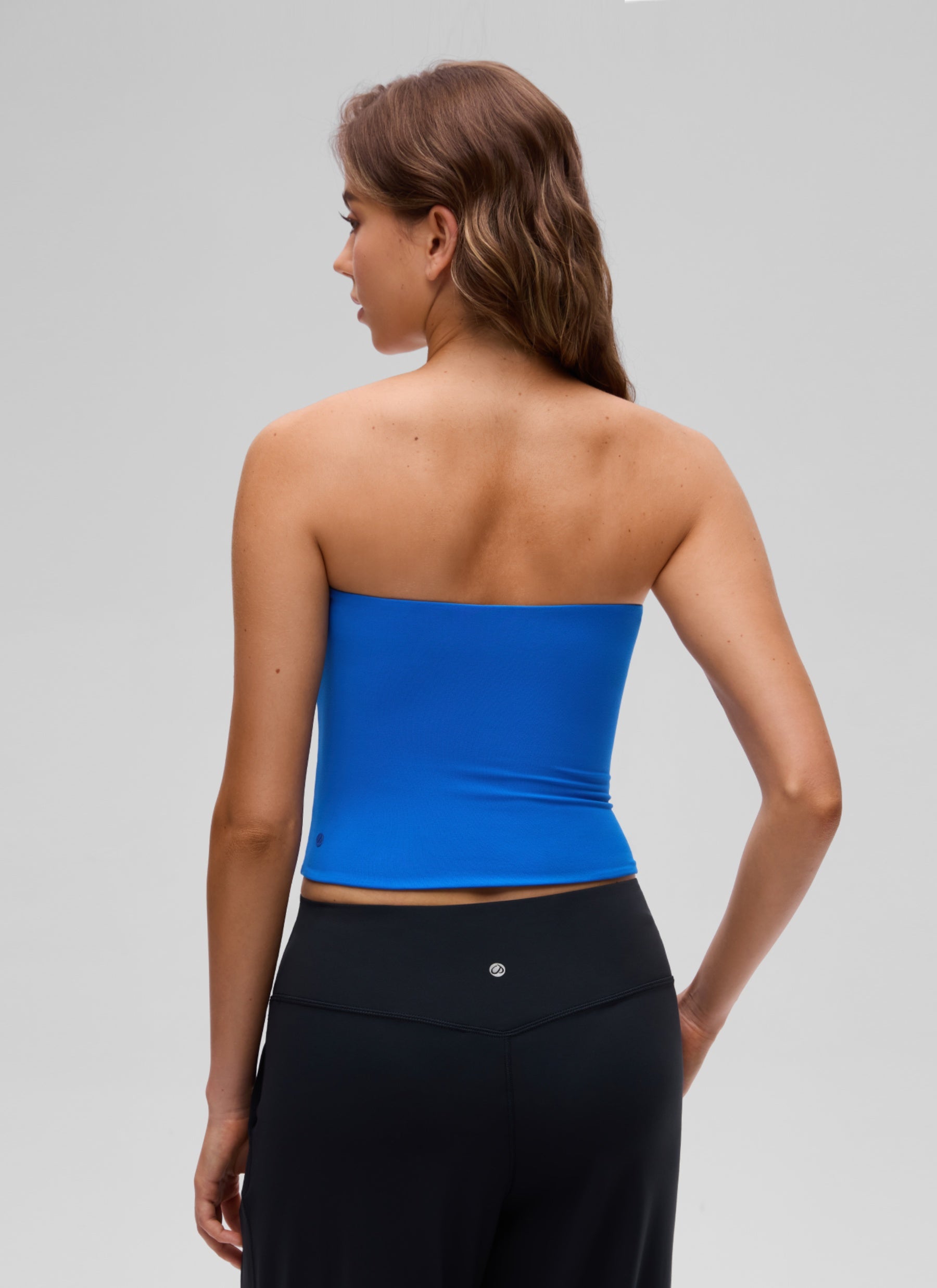 CRZ YOGA Women's Casual Butterluxe Tight Fit Strapless Tops Sparkle Blue