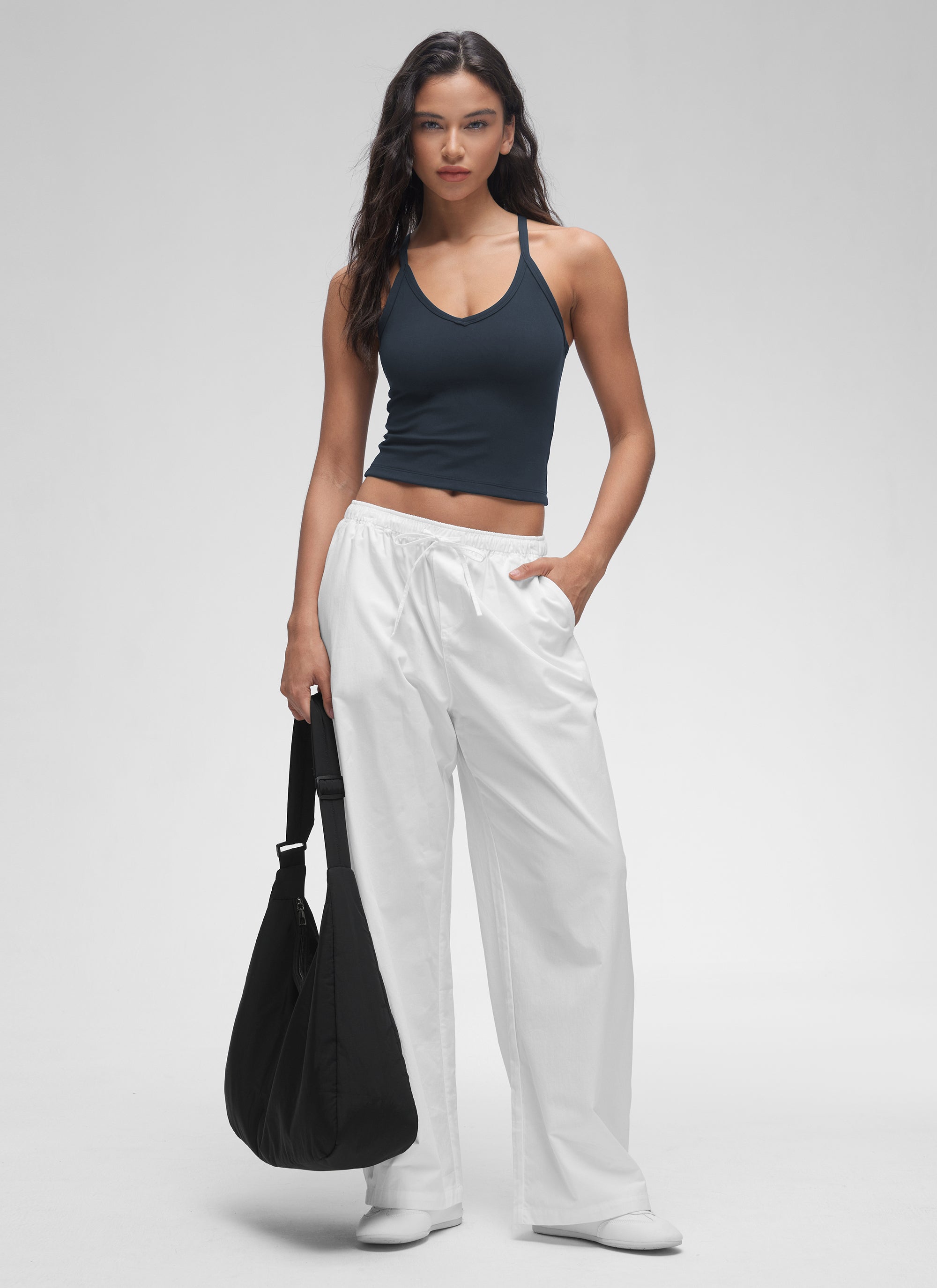 CRZ YOGA Women's Butterluxe Soft Double Lined V Neck Racerback Tanks True Navy