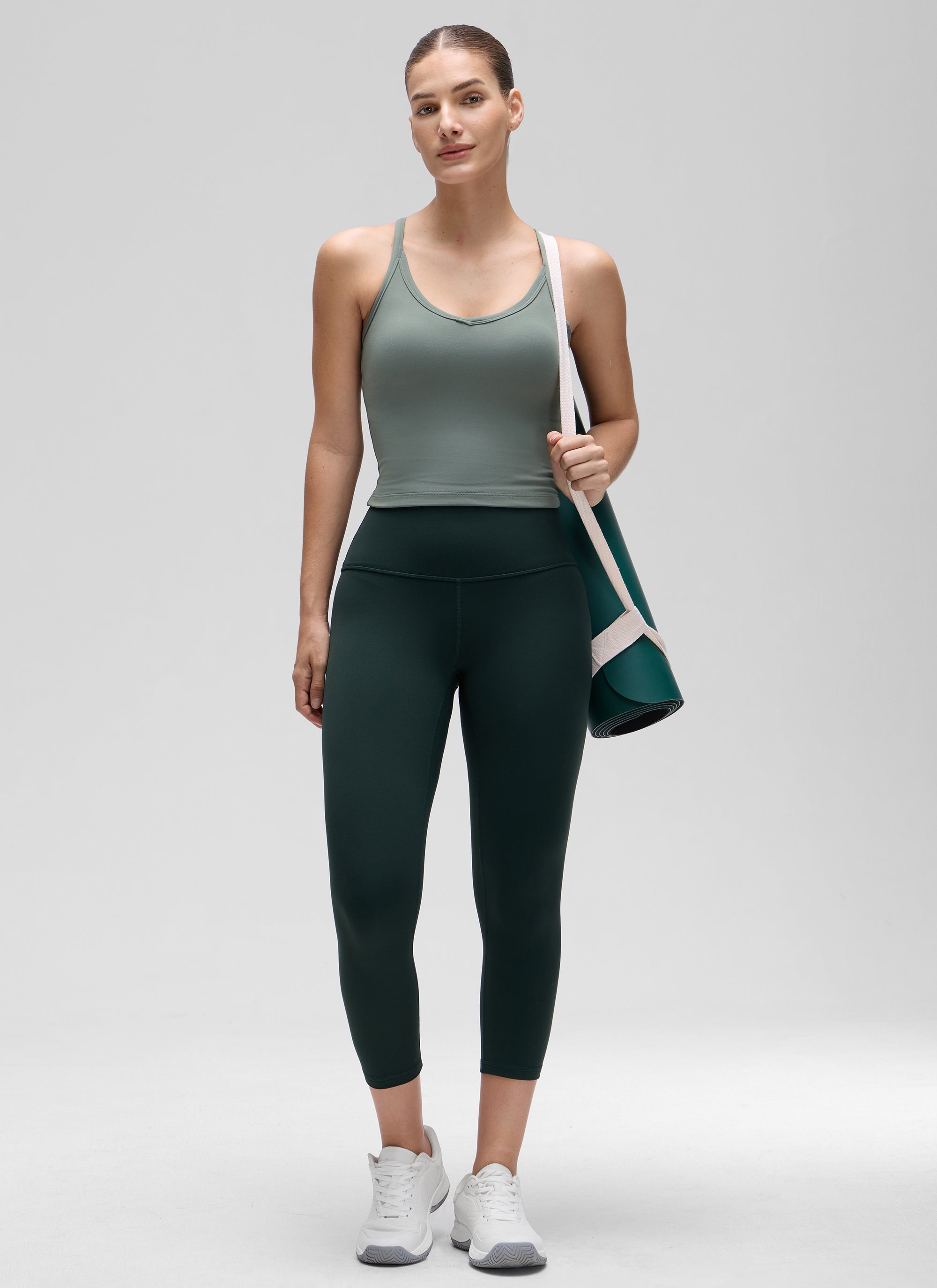 CRZ YOGA Women's Butterluxe Soft Double Lined V Neck Racerback Tanks Grey Sage