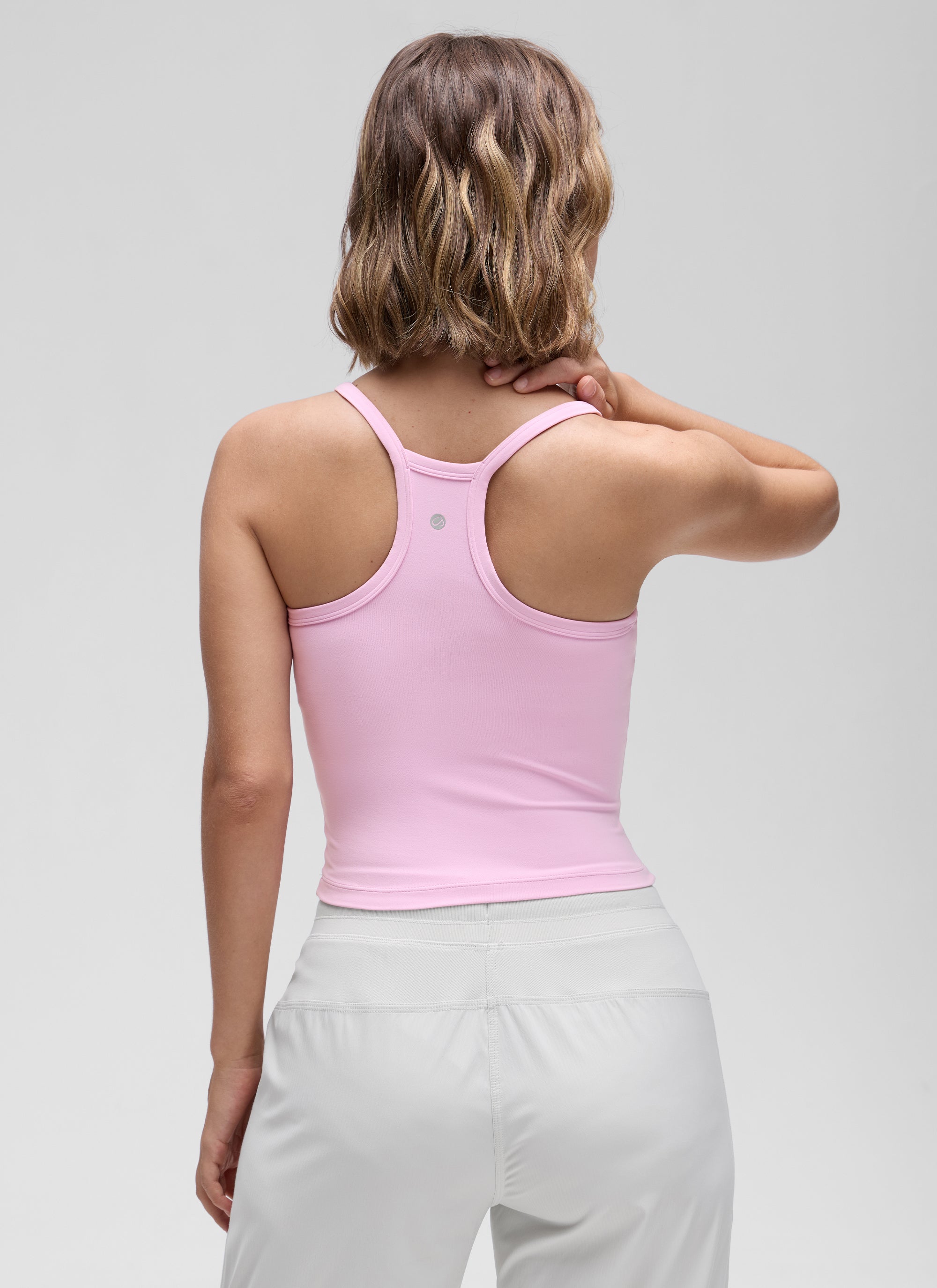 CRZ YOGA Women's Butterluxe Soft Double Lined V Neck Racerback Tanks Vita Pink