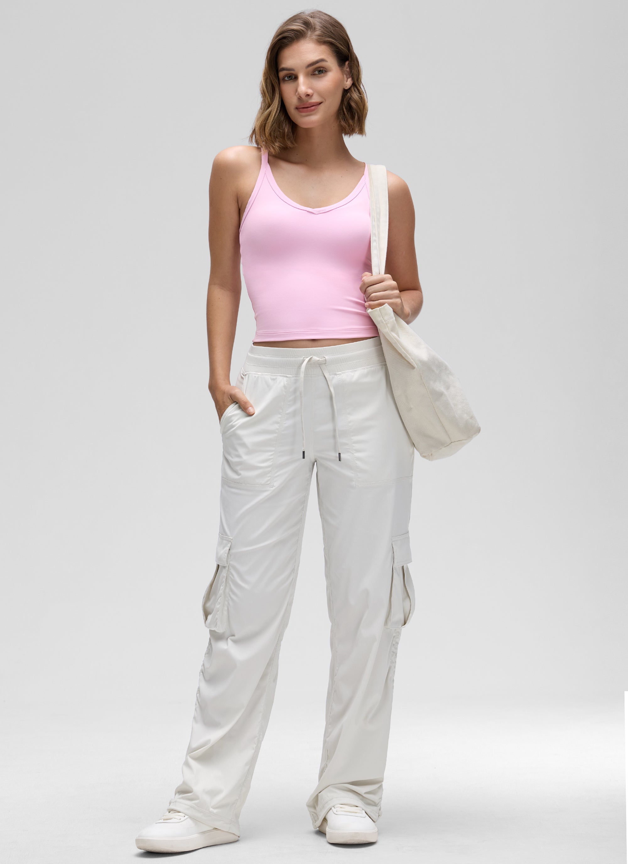 CRZ YOGA Women's Butterluxe Soft Double Lined V Neck Racerback Tanks Vita Pink