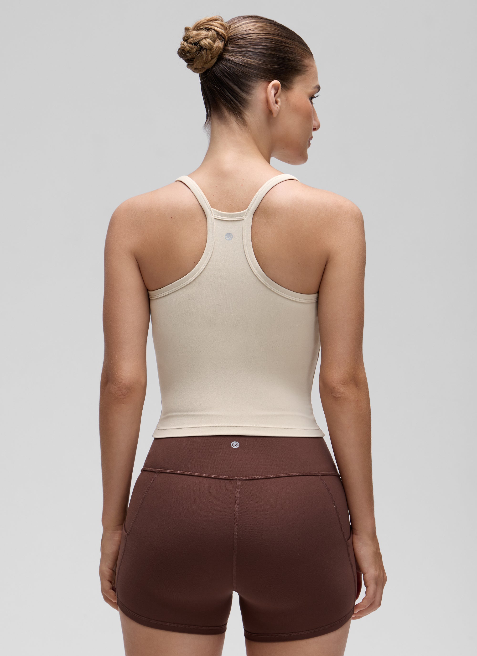 CRZ YOGA Women's Butterluxe Soft Double Lined V Neck Racerback Tanks Mojave Tan
