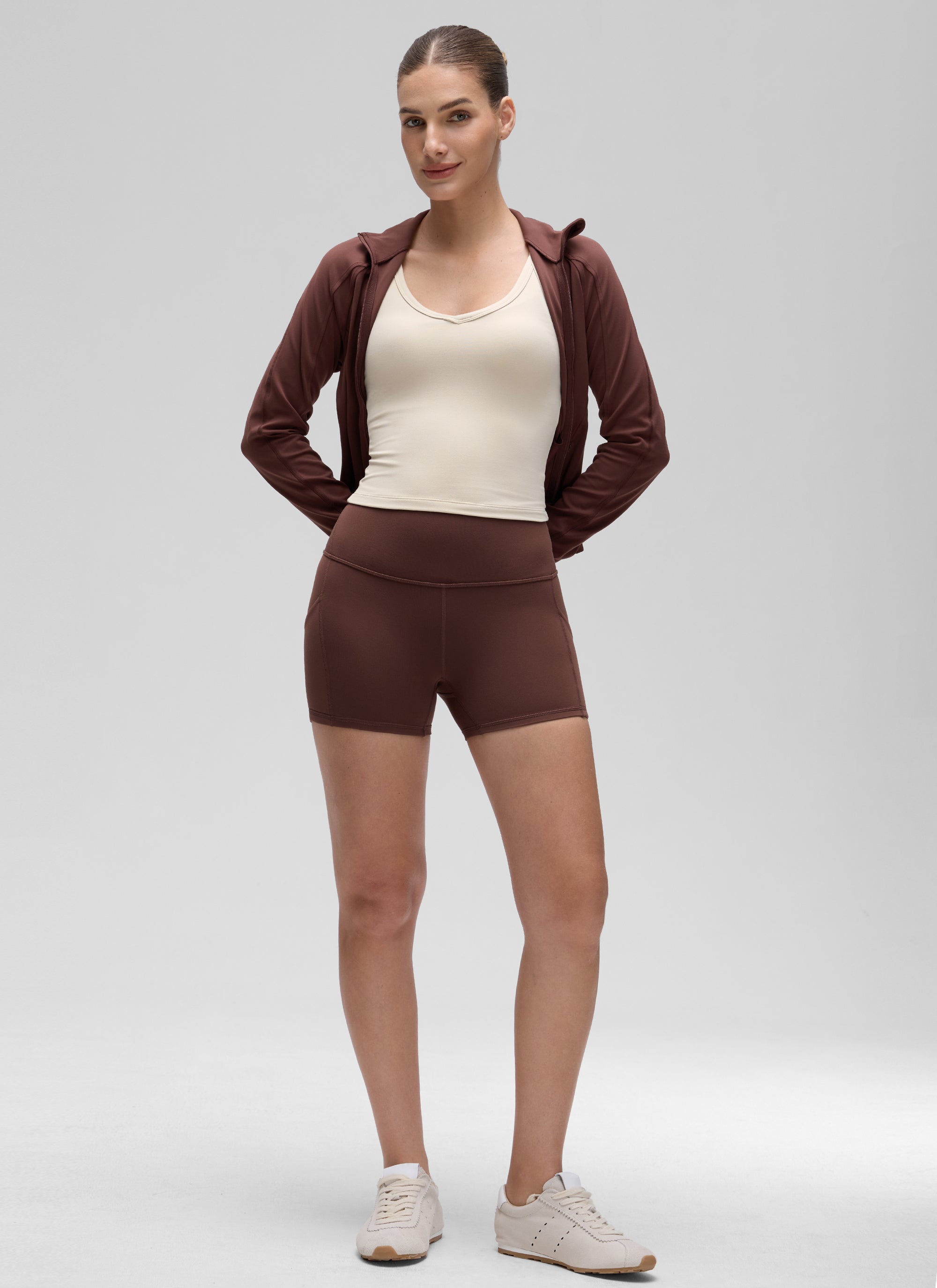 CRZ YOGA Women's Butterluxe Soft Double Lined V Neck Racerback Tanks Mojave Tan